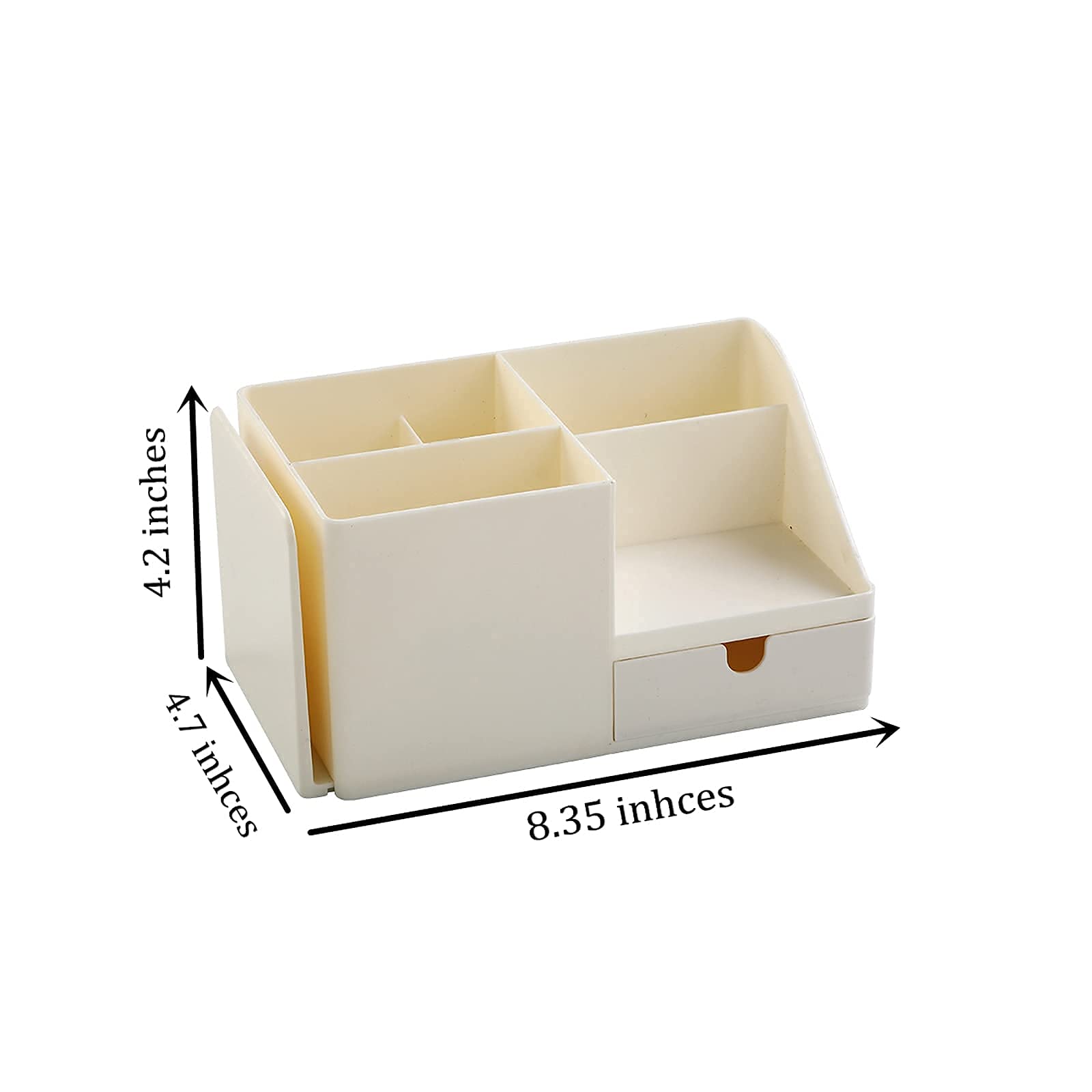 White Multifunctional Desk Organizer with Bookshelf & Drawer - Office Stationery Storage, Makeup Organizer, Bookends - Perfect for Home Office, Study Desk, and Beauty Vanity (Small, Beige)
