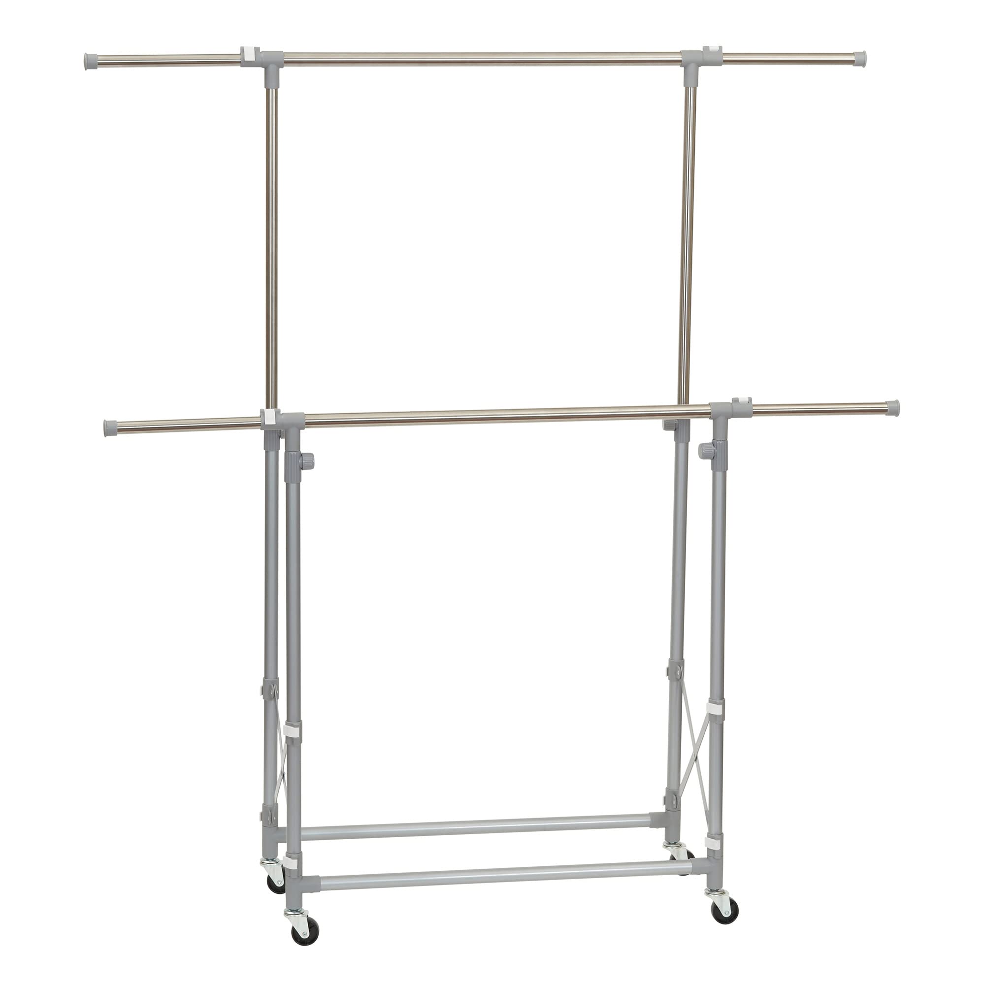 Premium Folding Double Garment Rack with Wheels - Heavy Duty Clothes Drying Rack for Laundry Room, Bedroom & Closet Organization | Space Saving Silver Garment Stand for Hanging Clothes, Towels & Coats (Ideal for Apartments, Dorms & Small Spaces)