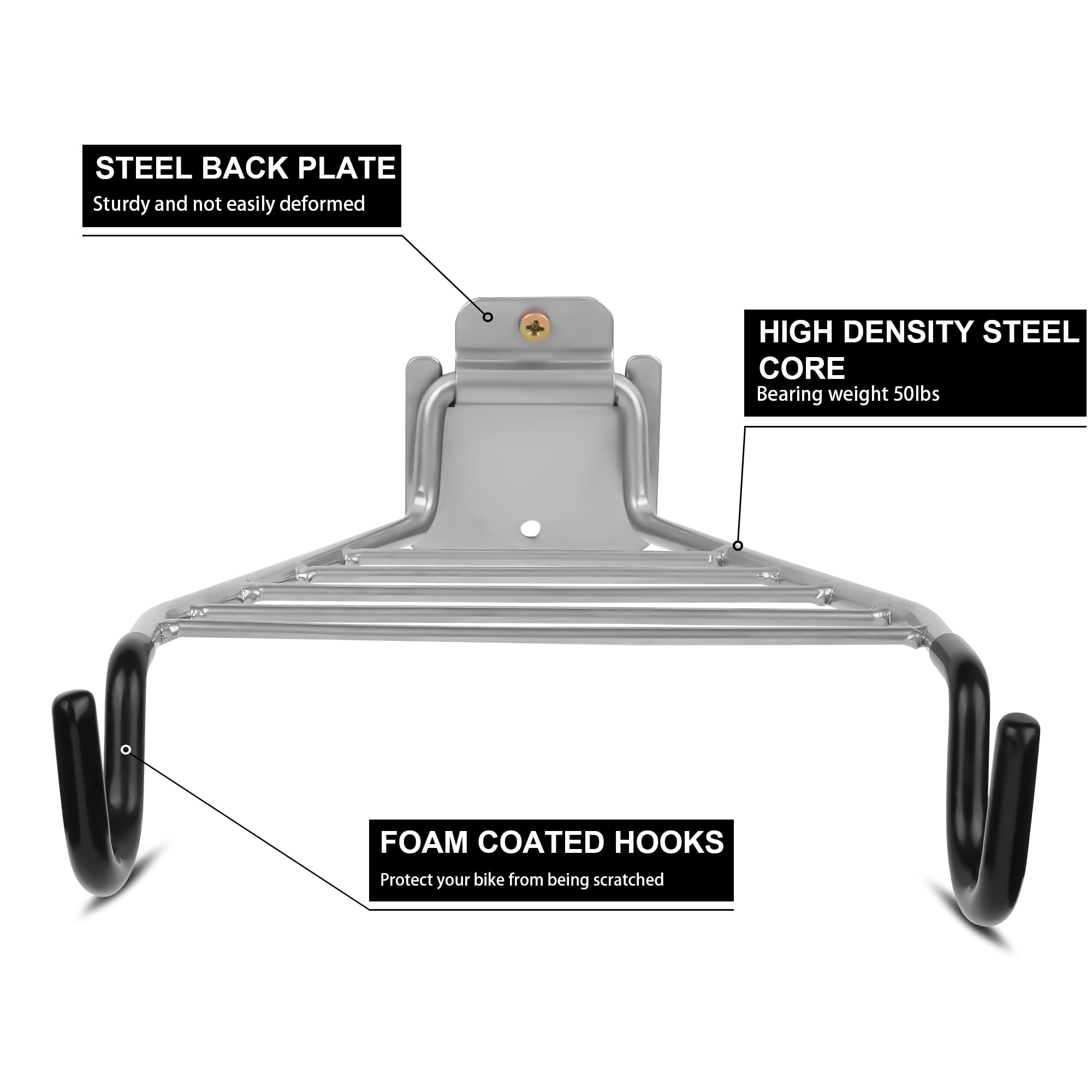 Wall Mount Bike Rack - Indoor Bicycle Storage Hook (Silver & Black) for Garage & Home