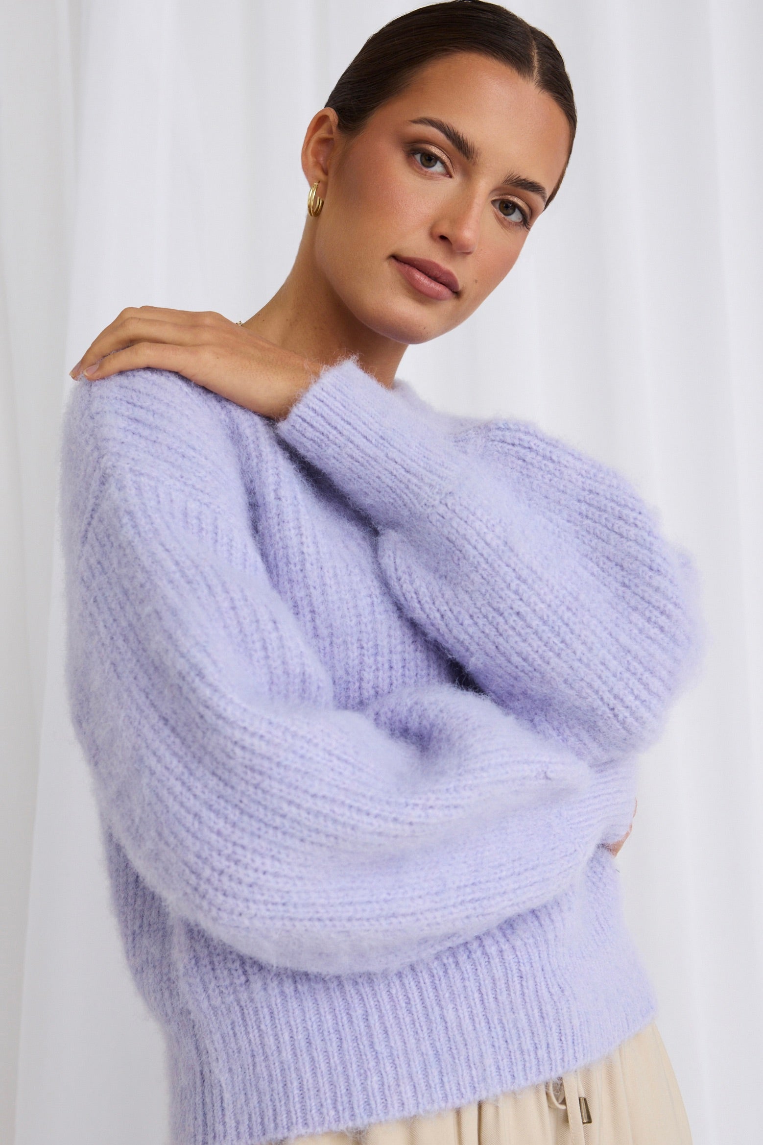 Aces Lilac Fluffy Knit Jumper for Women - Soft Cozy Sweater for Fall & Winter - Perfect for Casual Outfits, Date Nights and Holiday Gatherings