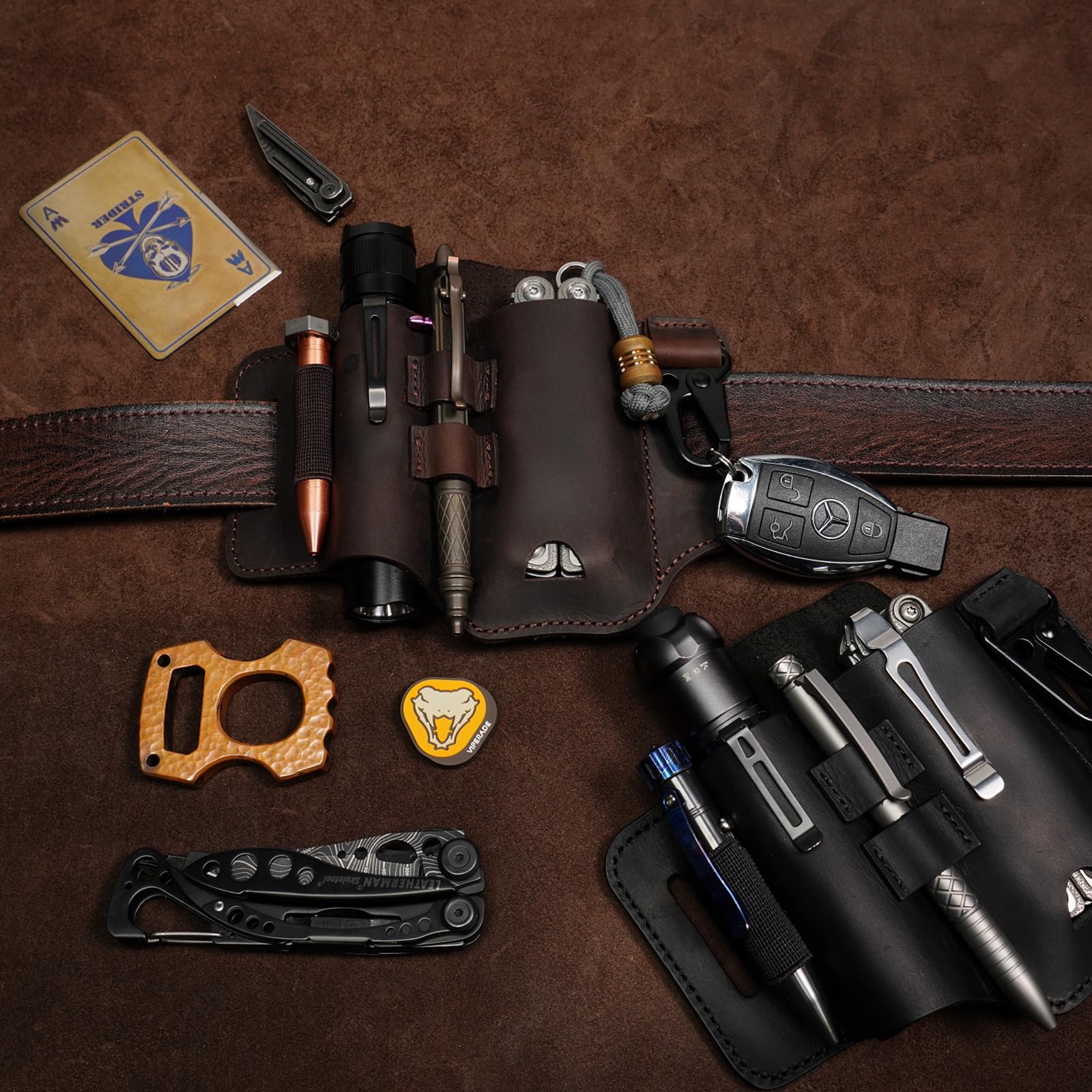 VIPERADE PJ35 Leather Multitool Sheath for Belt - EDC Pocket Organizer for Men - Durable Tactical Gear Accessory - Perfect for Outdoor, Camping & Everyday Carry (EDC)