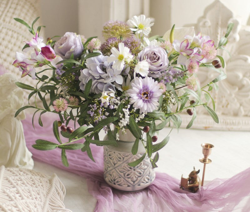 Luxury Artificial Purple Flower Arrangement for Home Decor - Large Real Touch Floral Centerpiece for Living Room, Wedding, Dining Table - Romantic Spring Bouquet for Indoor Decoration