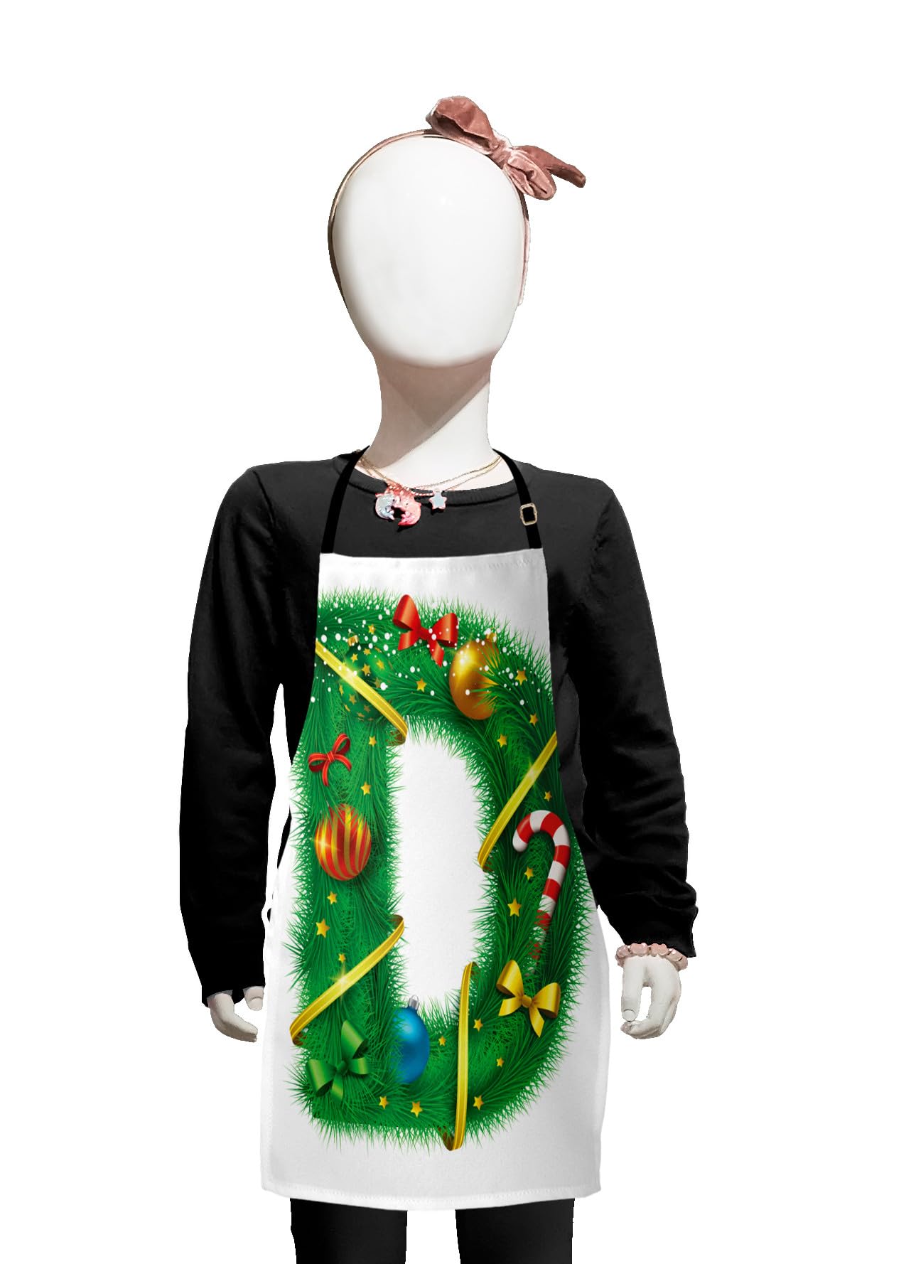 Ambesonne Christmas Alphabet Apron - Digital D Letter Illustration Print on White & Green Plain Backdrop, Adjustable Ties Small Bib Apron for Baking, Painting, Cooking & Holiday Decor - Perfect Gift for Bakers & Crafters