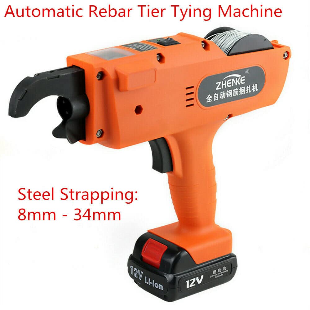 8mm-34mm Automatic Electric Rebar Tier Gun - Heavy Duty Reinforcing Bar Tying Machine (Orange) for Construction, Concrete Work, and DIY Projects