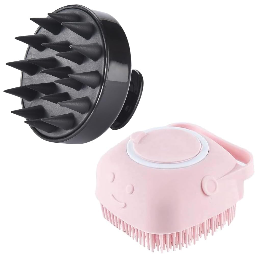 Premium Silicone Bath & Body Brush with Built-in Shampoo Dispenser - Exfoliating Scrubber for Deep Cleaning, Gentle Massage - Includes Scalp Massager Shampoo Brush - Perfect for Shower, Spa & Home Relaxation