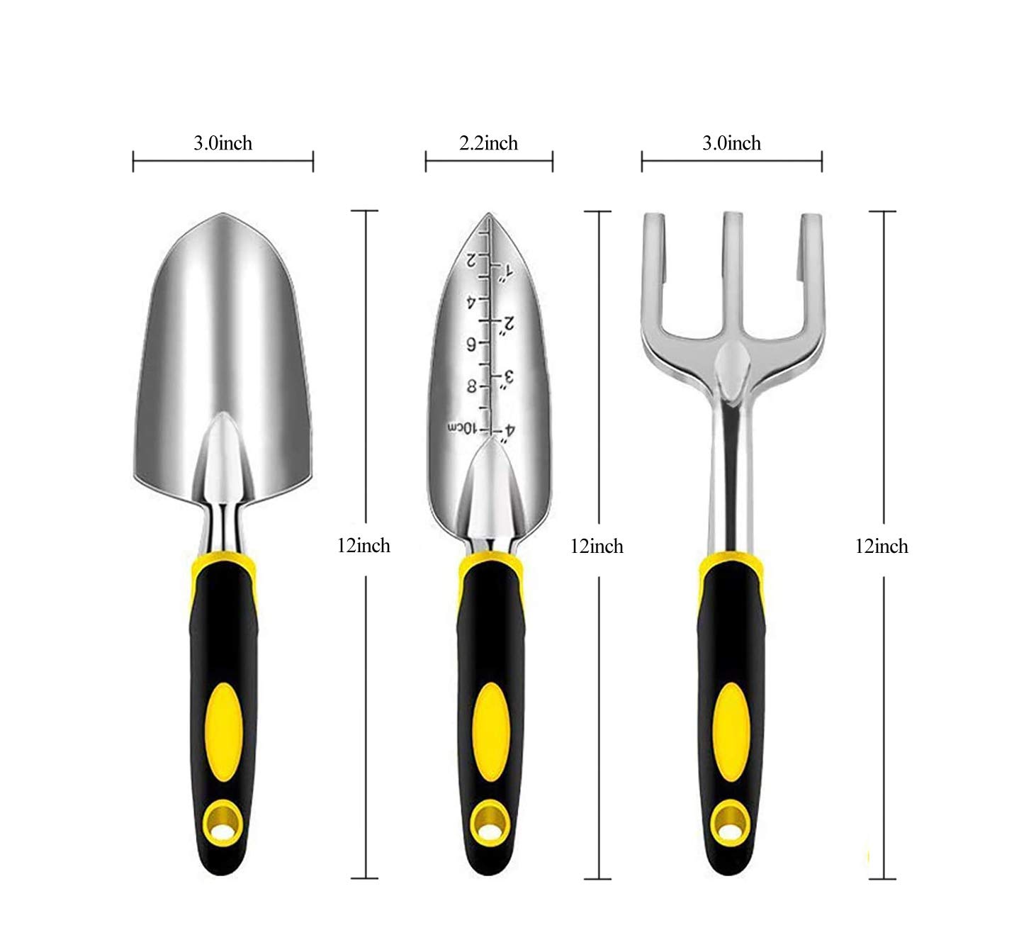 Premium 3-Piece Garden Tool Set - Aluminum Alloy Hand Trowel, Transplanting Trowel & Cultivator for Digging, Planting & Weeding | Durable Gardening Supplies with Ergonomic Handle (Yellow) | Ideal for Home Gardens, Flower Beds & Container Planting