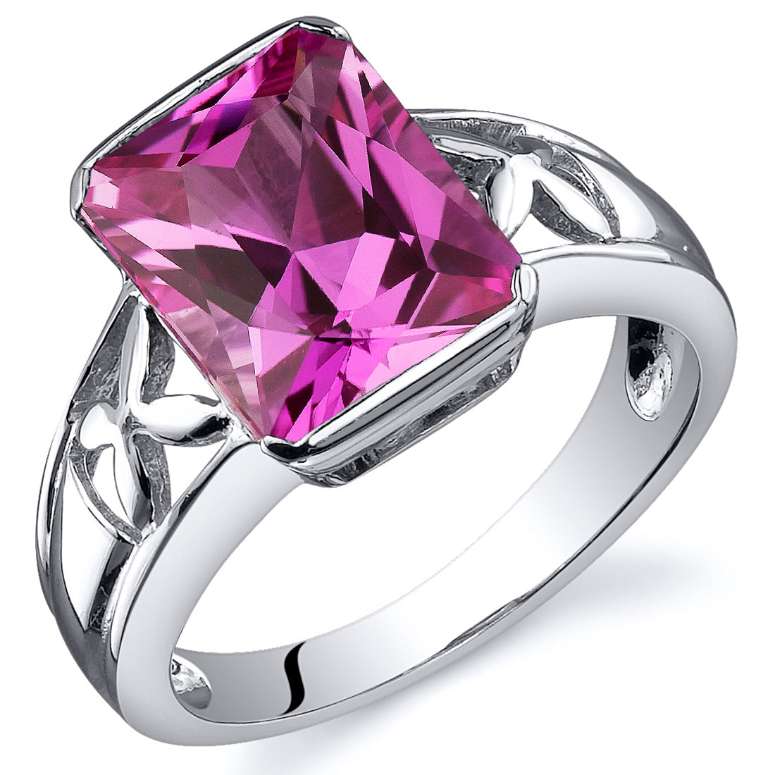 Exquisite Pink Sapphire Radiant Cut Sterling Silver Ring - Size 8 | Elegant Jewelry for Women, Perfect for Engagement, Anniversary & Special Occasions