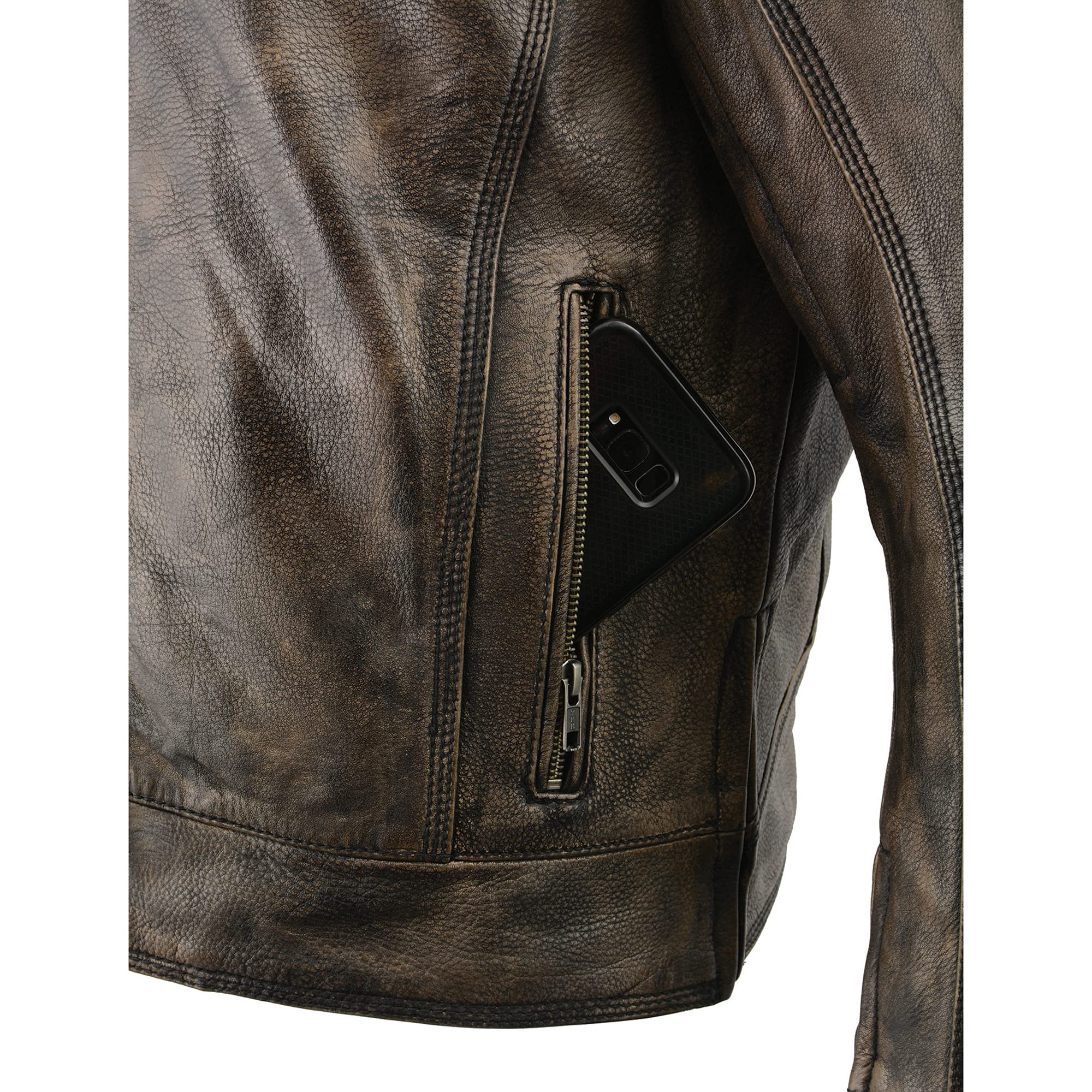 Milwaukee Leather Men's Distressed Scooter Jacket MLM1550 - Brown Motorcycle Jacket with Venting for Comfort | Perfect for Riding, Commuting & Casual Wear