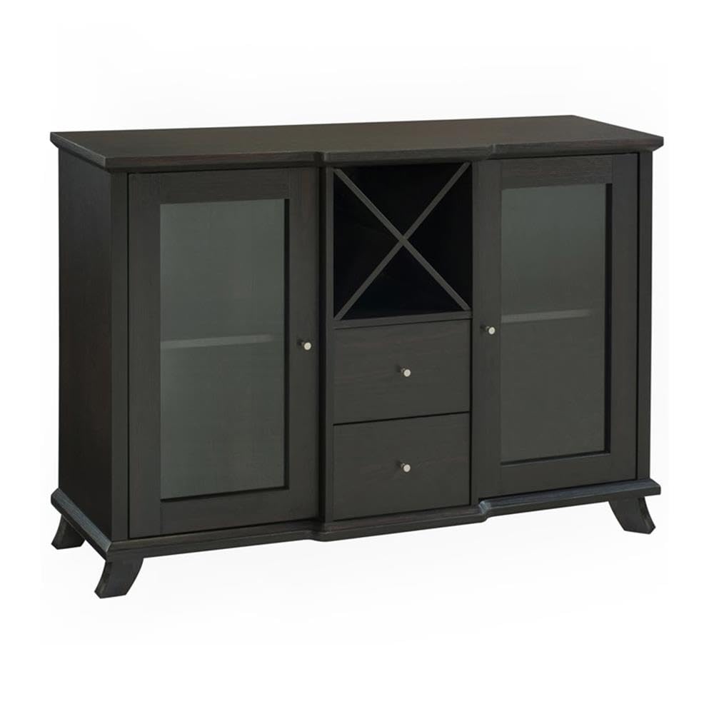 Furniture of America Anglex Wood Buffet with Wine Rack - Cappuccino Finish Sideboard for Dining Room, Kitchen Storage & Home Decor