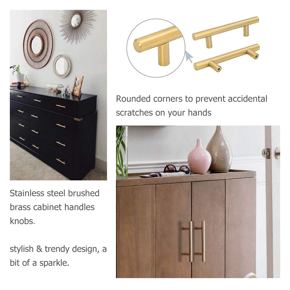 3.75 Inch Stainless Steel Cabinet Drawer Handles - 24 Pack Brushed Brass Dresser Pulls LH201GD for Modern Furniture | Kitchen Cabinets, Bathroom Vanities, Office Storage & Wardrobe Drawers