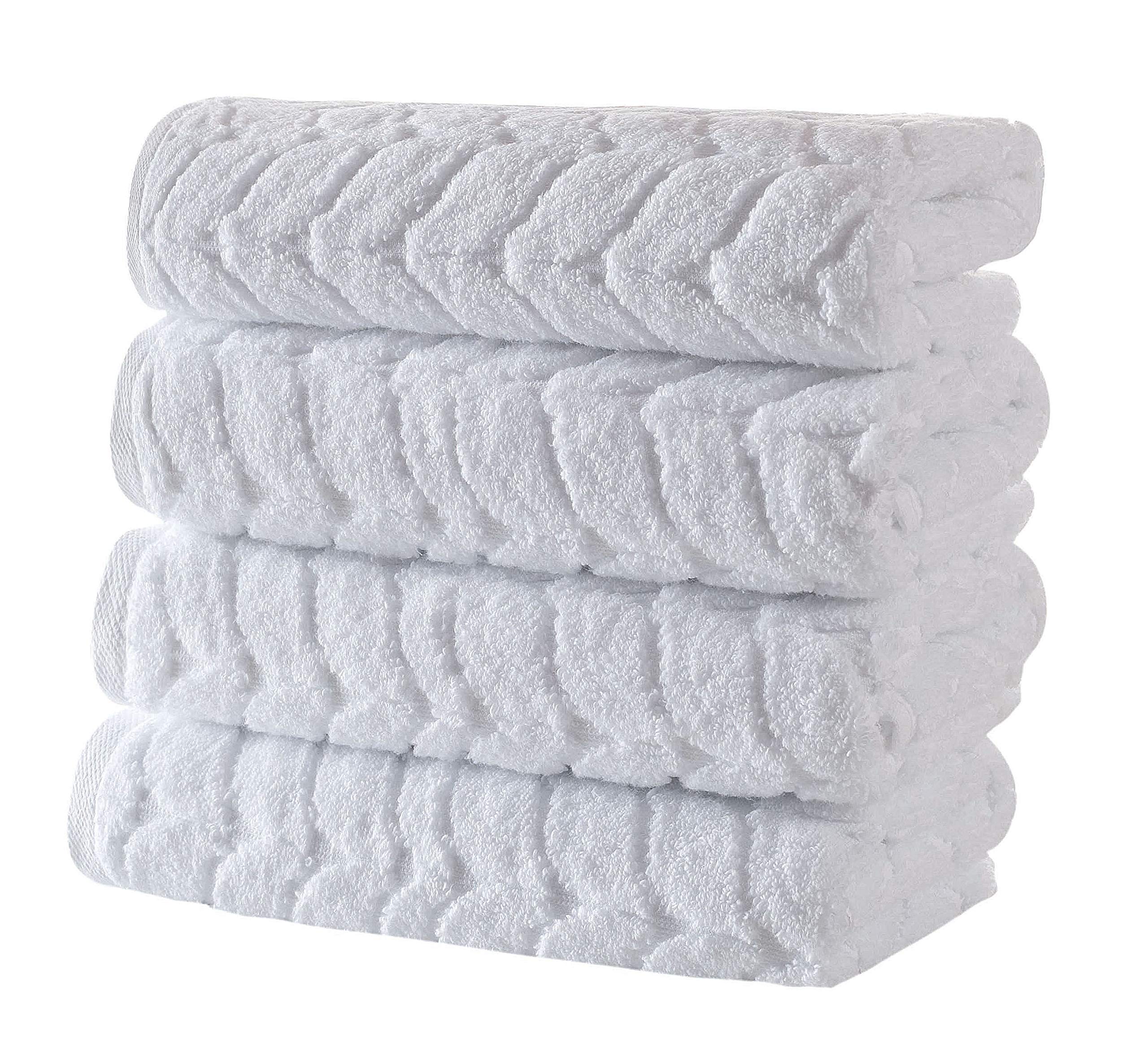 BAGNO MILANO Luxury Turkish Bath Towels Set - 4 Pack Soft Plush Jacquard Quick Dry Hand Towels, White - Perfect for Spa, Bathroom, and Hotel Use