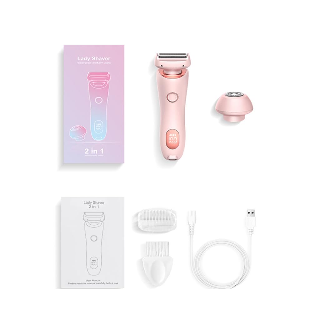 Vantique 2-in-1 Electric Shaver for Women - Wet & Dry Rechargeable Lady Shaver with Detachable Head & Travel Case - Smooth Hair Removal for Legs, Bikini & Underarms (Pink) - Perfect for Travel, Gym & Everyday Use