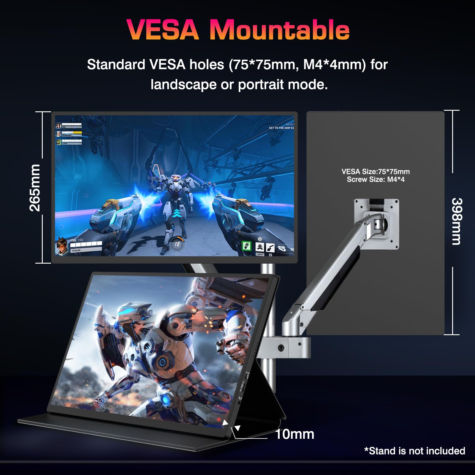 2K 144Hz Portable Monitor 18inch - 2560x1600 QHD IPS HDR Display, 100% sRGB, Ultra Slim Frameless Aluminum Alloy Case with VESA Mount - Perfect for Gaming, Work & Travel with Laptop, Phone & Game Devices