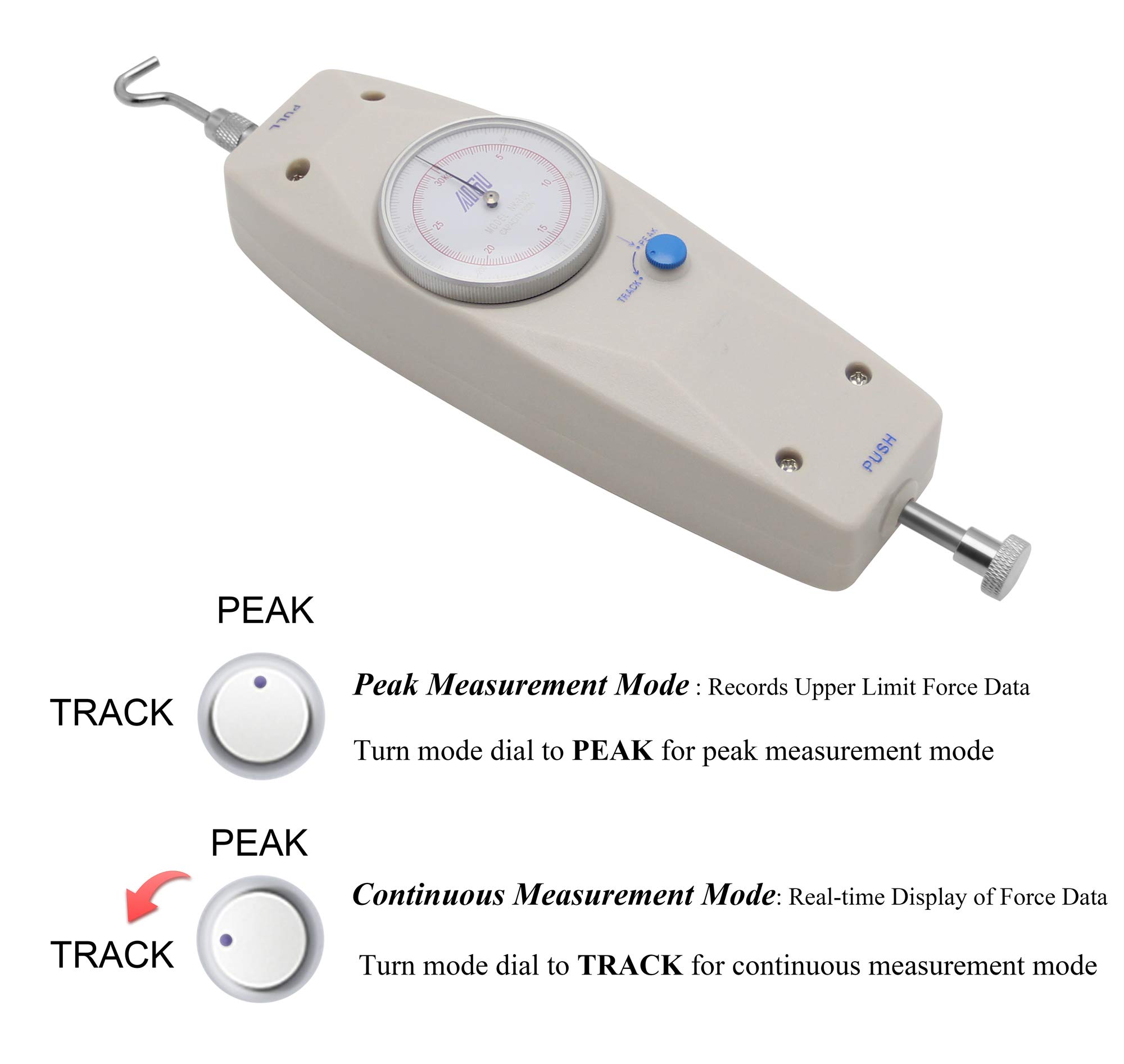 BAOSHISHAN 500N/50KG Mechanical Push Pull Gauge Force Meter Tester - Dial Indicator for Tension & Compression Testing - Perfect for Industrial, Laboratory, and Quality Control Applications