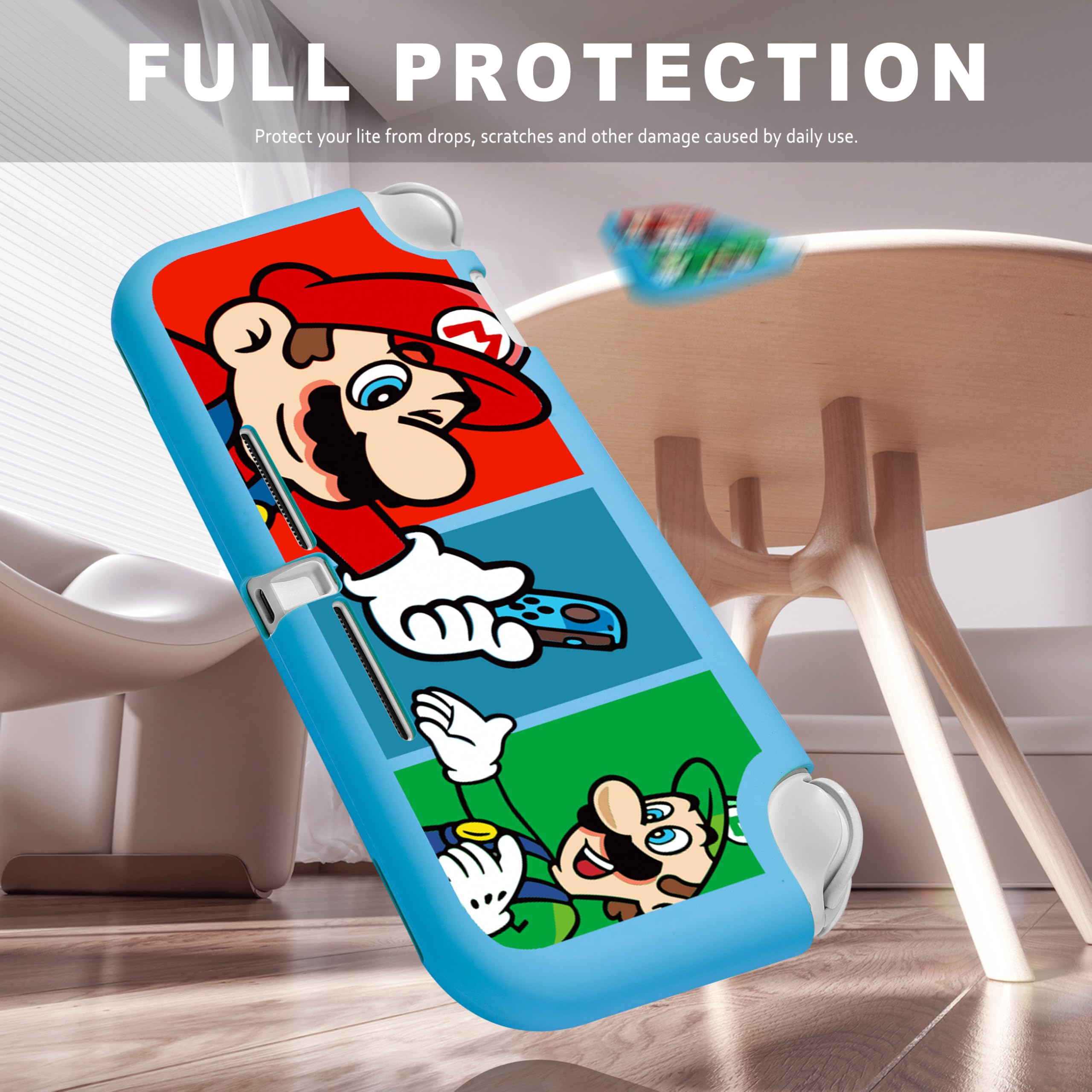**Xcitifun Soft TPU Protective Case for Nintendo Switch Lite - Cute Kawaii Cartoon Character Cover for Girls, Boys & Kids (Blue Brother) | Shockproof & Scratch-Resistant Shell for Gaming & Travel**