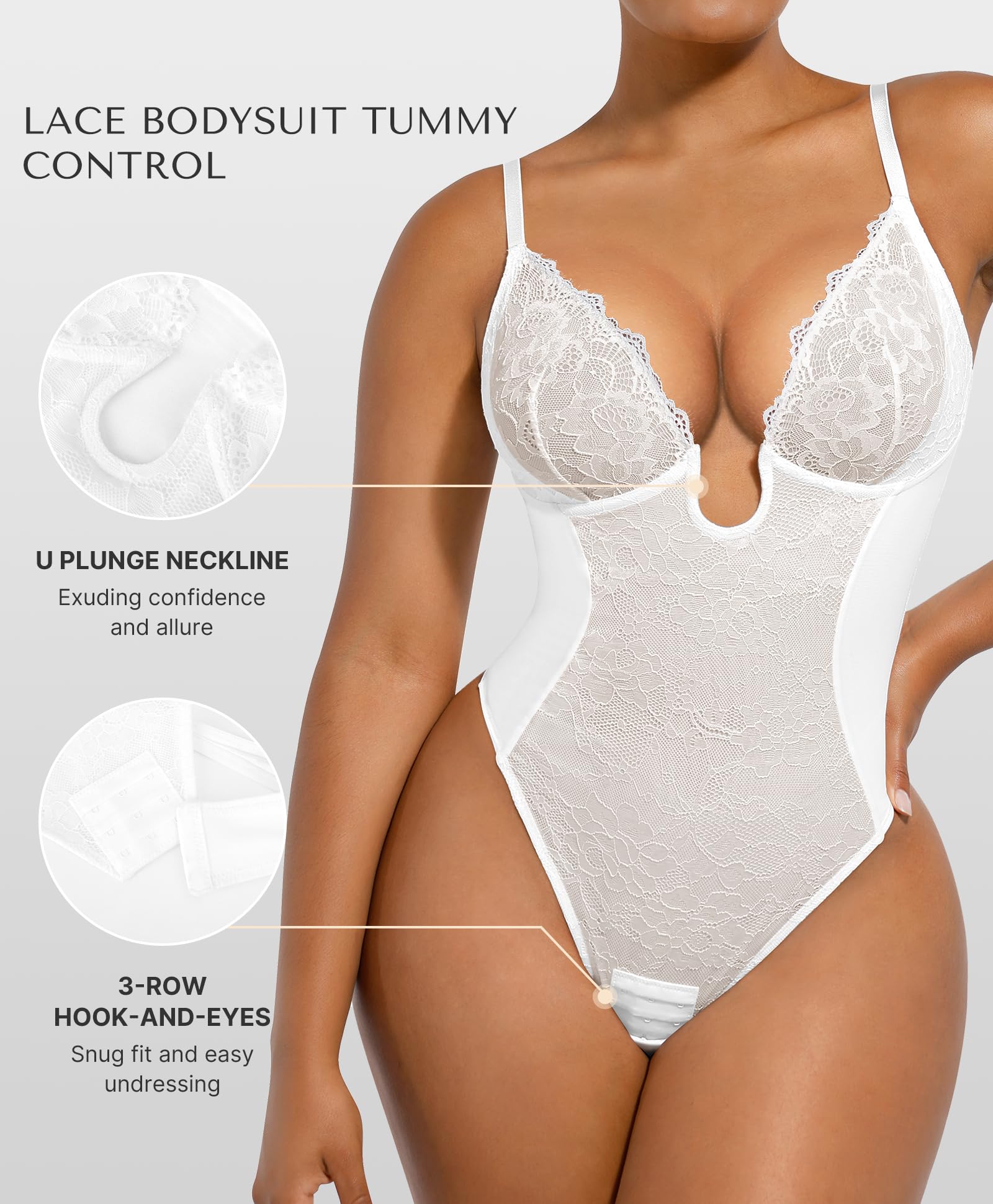 SHAPELLX Women's Tummy Control Shapewear Lace Bodysuit - Thong Body Shaper with U Plunge Backless Design for Slimming & Smoothing | Perfect for Dresses, Parties & Special Occasions