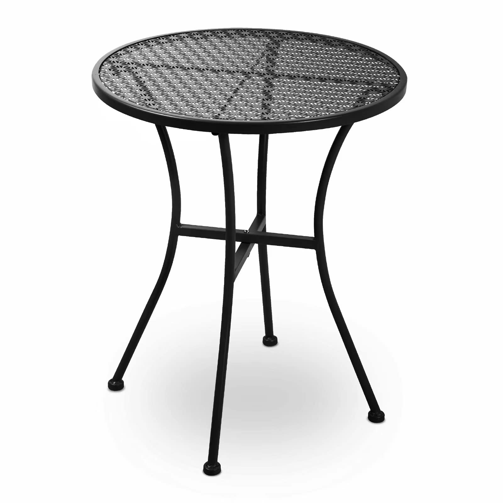 Black Steel Metal Round Outdoor Patio Coffee Table - Durable Garden, Deck, Poolside Furniture for Relaxing & Entertaining