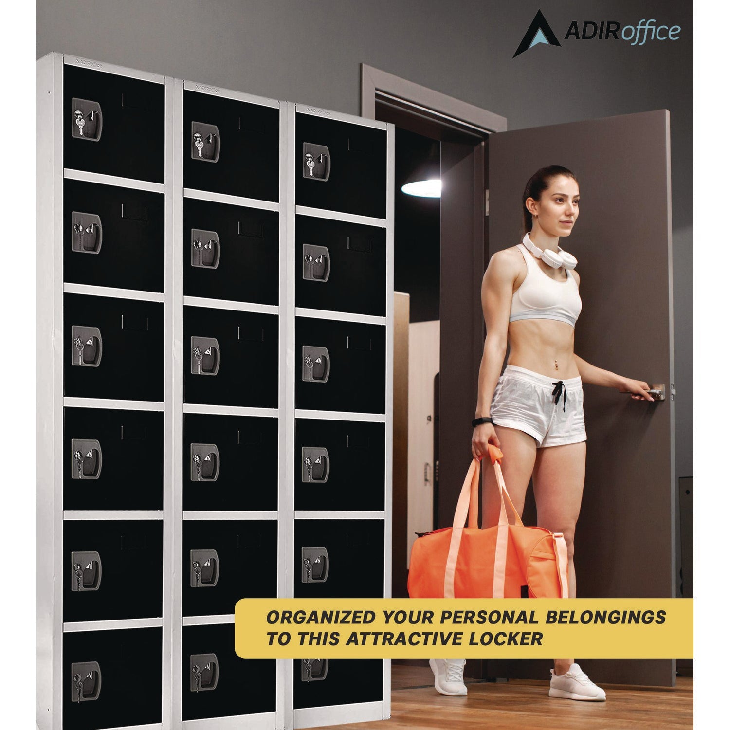 Steel Storage Locker with 6 Compartments - 12 x 12 x 72 Inches, Black - Heavy Duty Metal Cabinet for Office, School, Gym & Warehouse Organization