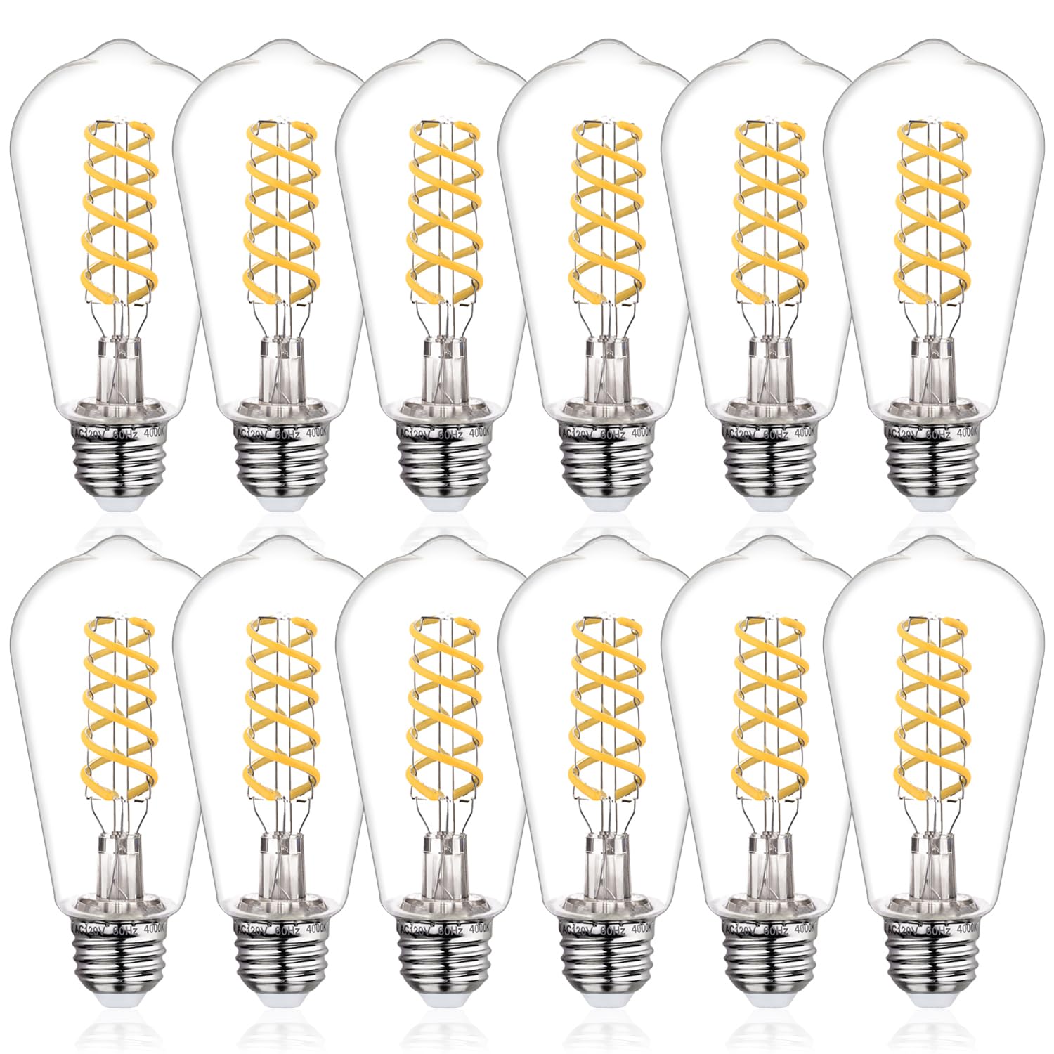 ST58 60W LED Edison Bulbs 4000K Warm White, Dimmable E26 Vintage Light Bulbs - 12 Pack Antique Decorative Filament LED Bulbs for Bedroom, Office, Ceiling Fan Lights & Industrial Style Lighting Fixtures