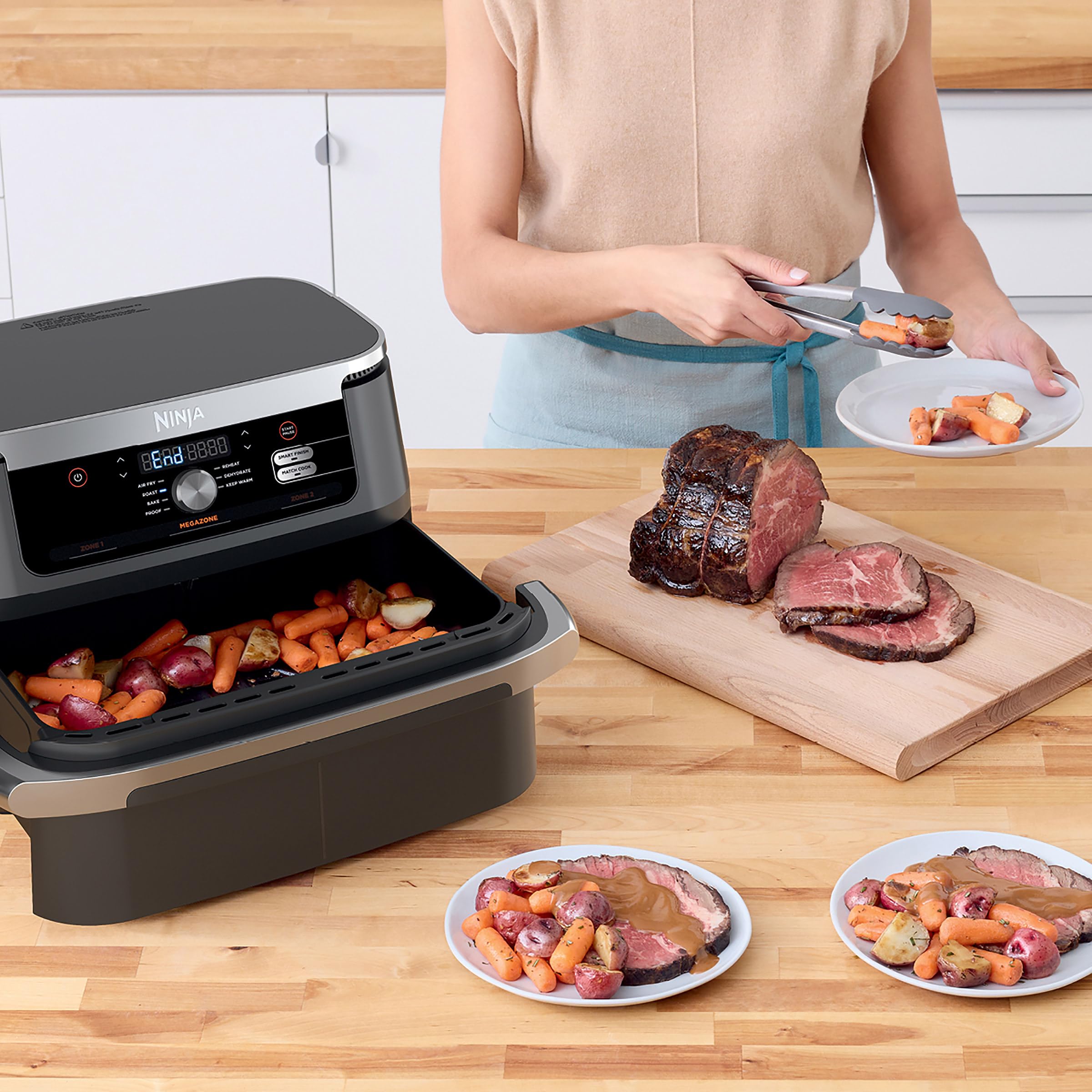 Ninja Foodi 11 Quart 7-in-1 MegaZone XL FlexBasket Air Fryer with Basket Divider - Air Fry, Roast, Bake, Broil - Perfect for Family Meals & Entertaining (Renewed, Grey) - Ideal for Large Families, Parties & Holiday Cooking
