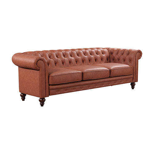 1 2 3 Seater Brown Faux Leather Sofa Set - Button Tufted Living Room Lounge Furniture for Home Theater, Family Room & Office Waiting Area