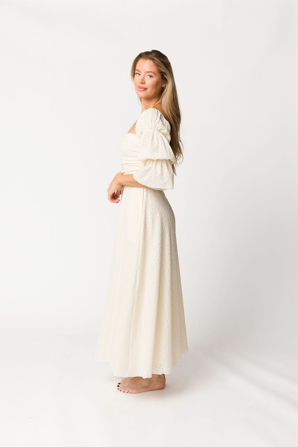 Corrine Tiered Sleeve Maxi Dress with Pockets in Ivory Cream - Bump Friendly Maternity Dress for Pregnancy, Nursing & Postpartum - Perfect for Baby Showers, Beach Vacations & Summer Weddings