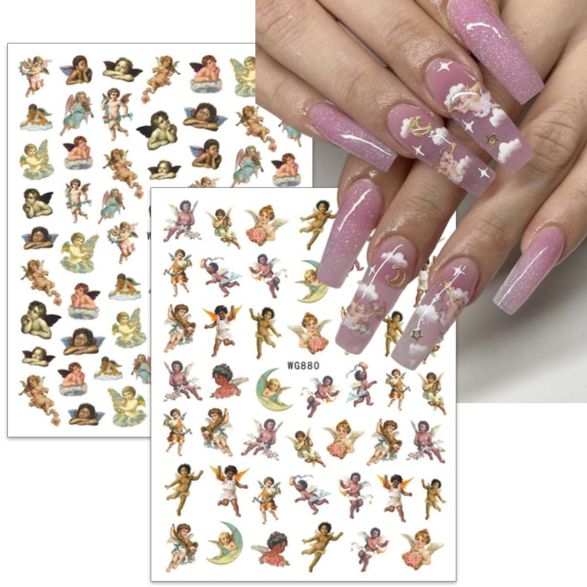 3D Cupid Angel Nail Stickers - Rose Heart Design for Valentine's Day DIY Manicure