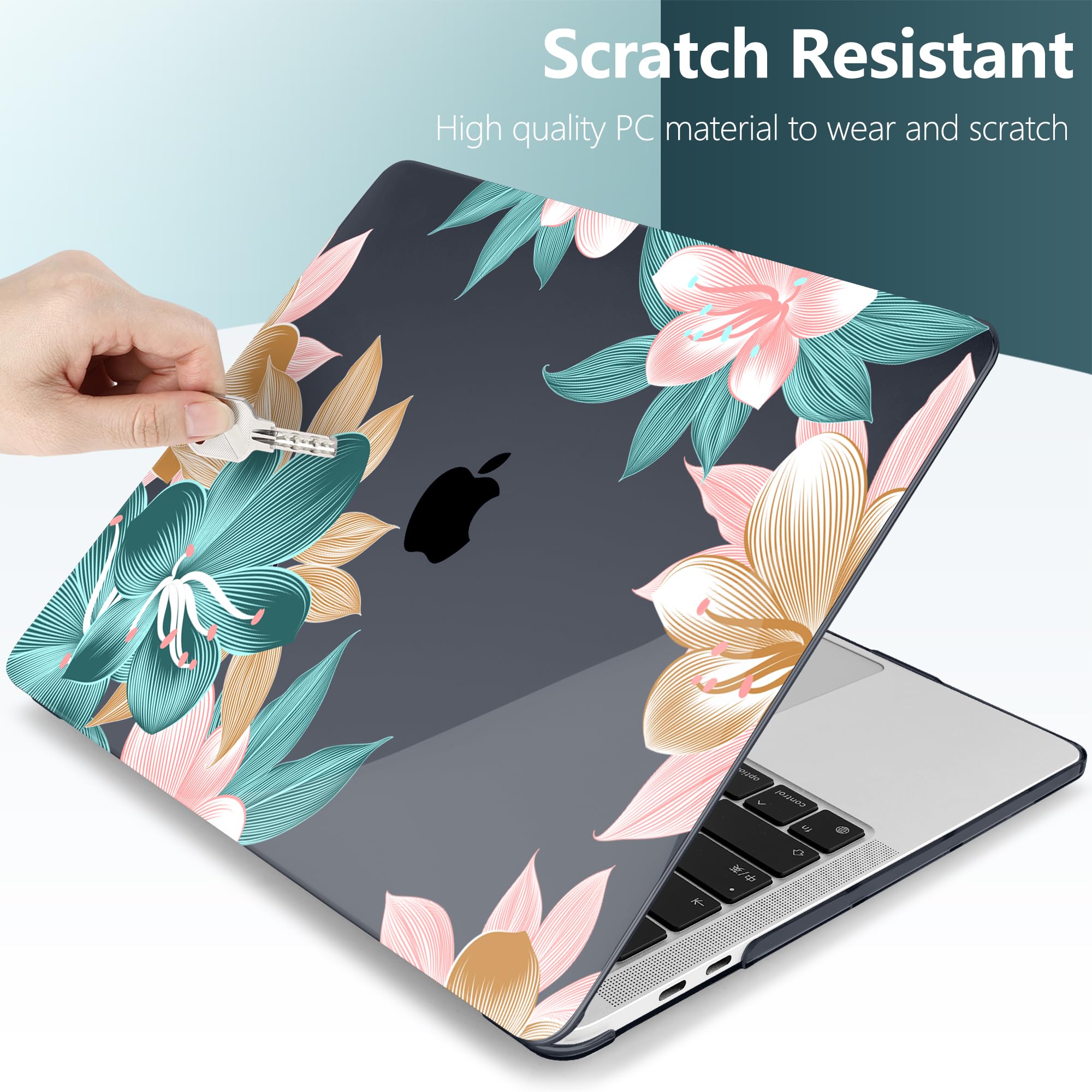 TwoL Hard Plastic Protective Case Cover for MacBook Pro 13 inch (2020-2022 Models A2338 M2/M1 A2289 A2251) with Keyboard Skin & Screen Protector - Clivia Flowers Design | Perfect for Office, School & Travel Use