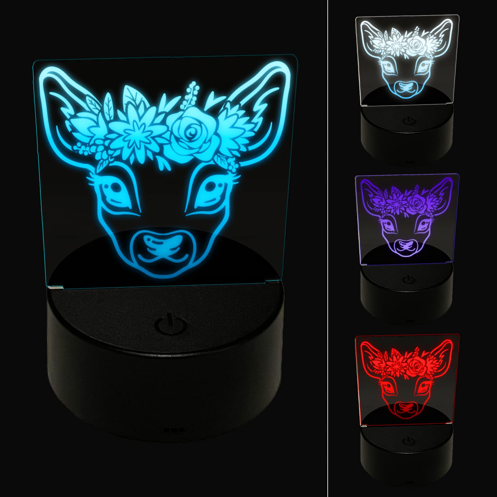 Sniggle Sloth Deer Doe 3D Illusion LED Night Light - Flower Crown Nightstand Lamp for Kids Room, Nursery, Bedroom Decor | Soft Glow for Nighttime Reading & Relaxation