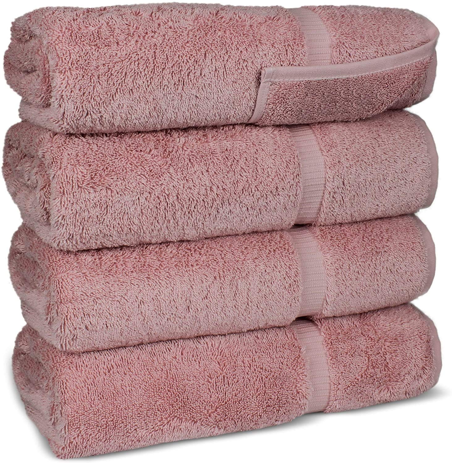 Personalized Embroidered Classic Bath Towels Set - 4 Piece 27x54 Inch Luxury Cotton Towels (Pink) for Spa, Bathroom & Guest Use