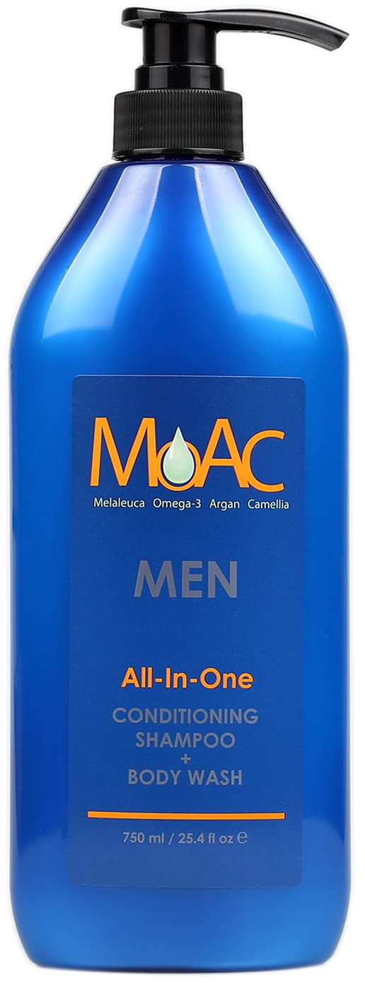 Moac Men All-in-One Conditioning Shampoo & Body Wash 16.9oz - Daily Cleanser with Melaleuca, Omega-3, Argan & Camellia Oils - Hydrating & Nourishing for Hair & Skin - Perfect for Gym, Travel & Everyday Use