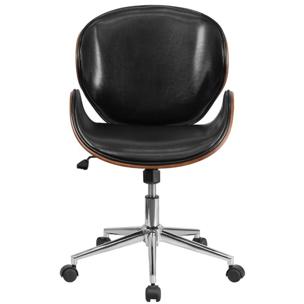 Premium UrbanPro Leather Swivel Office Chair - Black & Walnut Finish - Ergonomic Executive Desk Chair for Home & Business Workspaces