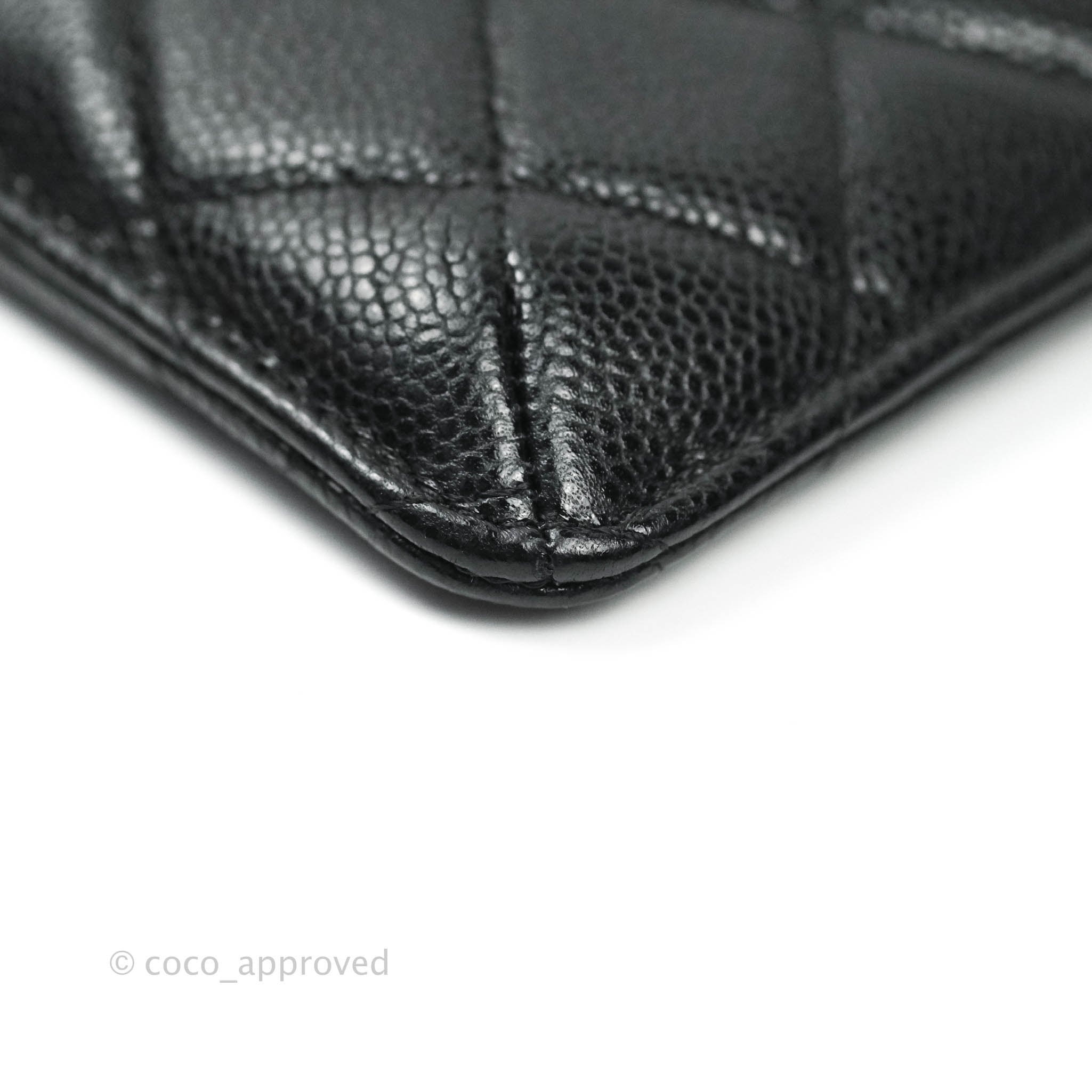 Chanel Classic Flat Black Caviar Leather Wallet Pouch with Silver Hardware - Luxury Compact Card Holder for Women | Perfect for Everyday Use, Travel & Gifts