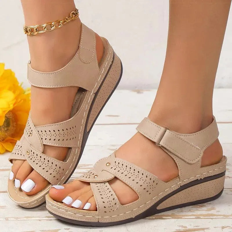 Comfortable Low Heel Leather Wedge Sandals for Women - Summer Casual Walking Shoes - Perfect for Beach, Vacation & Everyday Wear