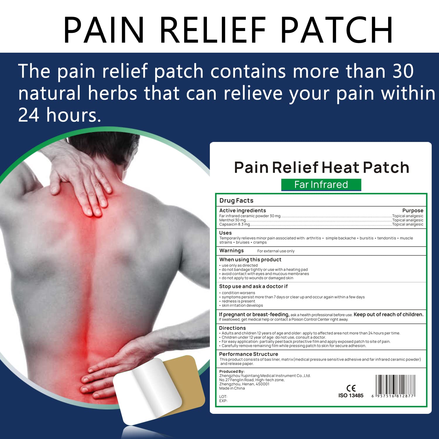 24-Hour Pain Relief Patch for Back, Lumbar, Neck, Shoulder & Knee Pain - Large Size Muscle Soreness Relief (6-Piece Pack) - Perfect for Workouts, Arthritis & Post-Surgery Recovery