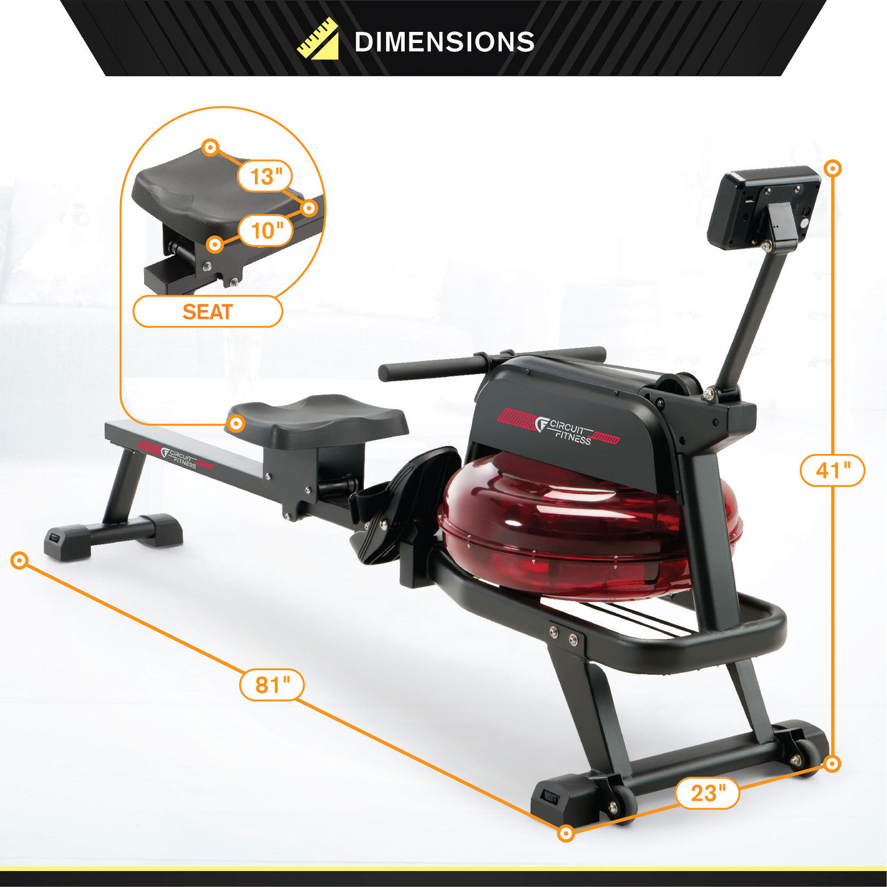 Circuit Fitness AMZ 167RW Water Rowing Machine for Home Gym - Quiet Full Body Workout Equipment for Cardio & Strength Training - Perfect for Small Spaces & Apartment Fitness