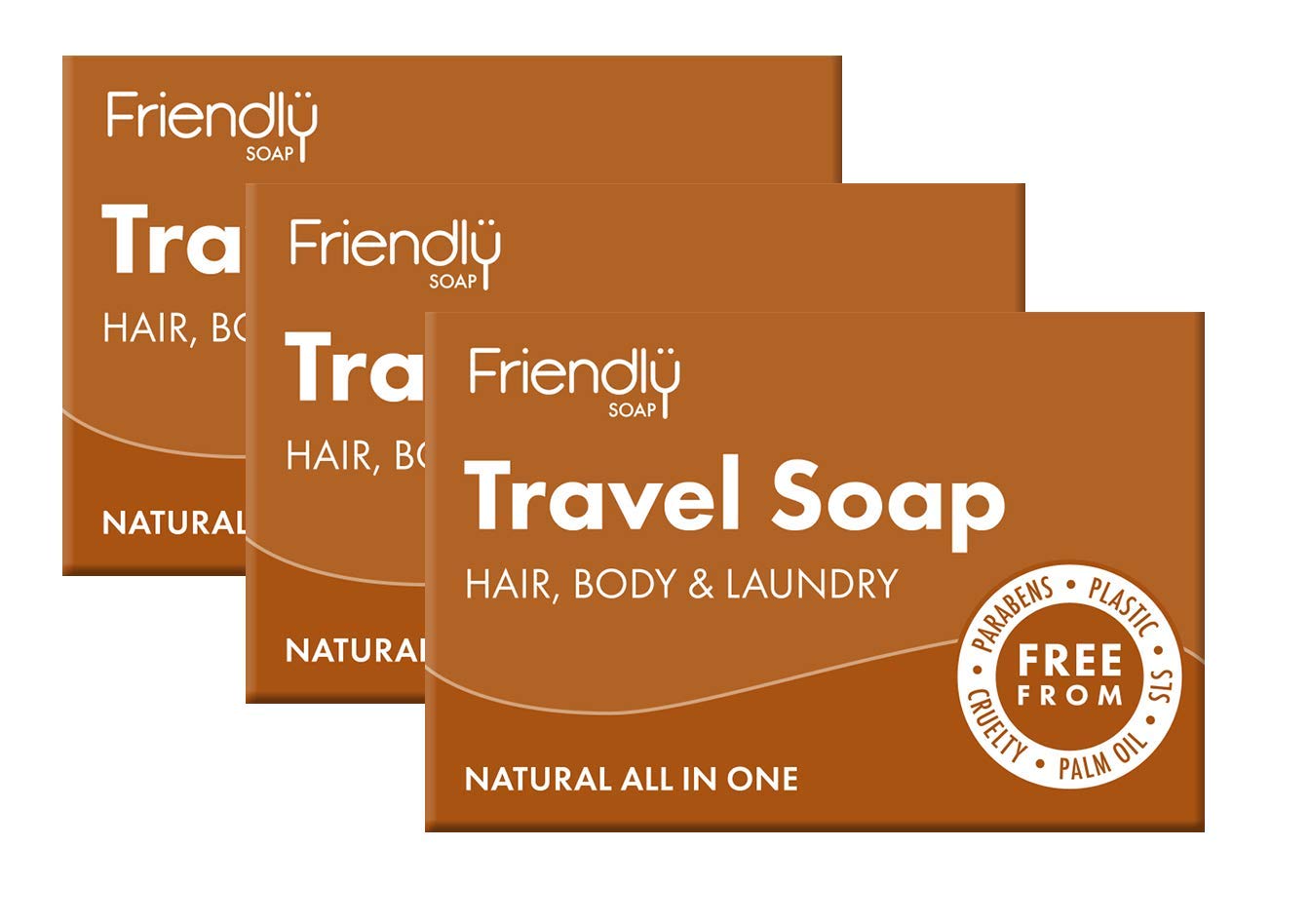 FRIENDLY SOAP | Natural Travel Soap Bar for Camping & Hiking | Eco-Friendly, Vegan, Plastic-Free | 3 x 95g (3.35 oz) | Perfect for Backpacking, Gym & Outdoor Adventures