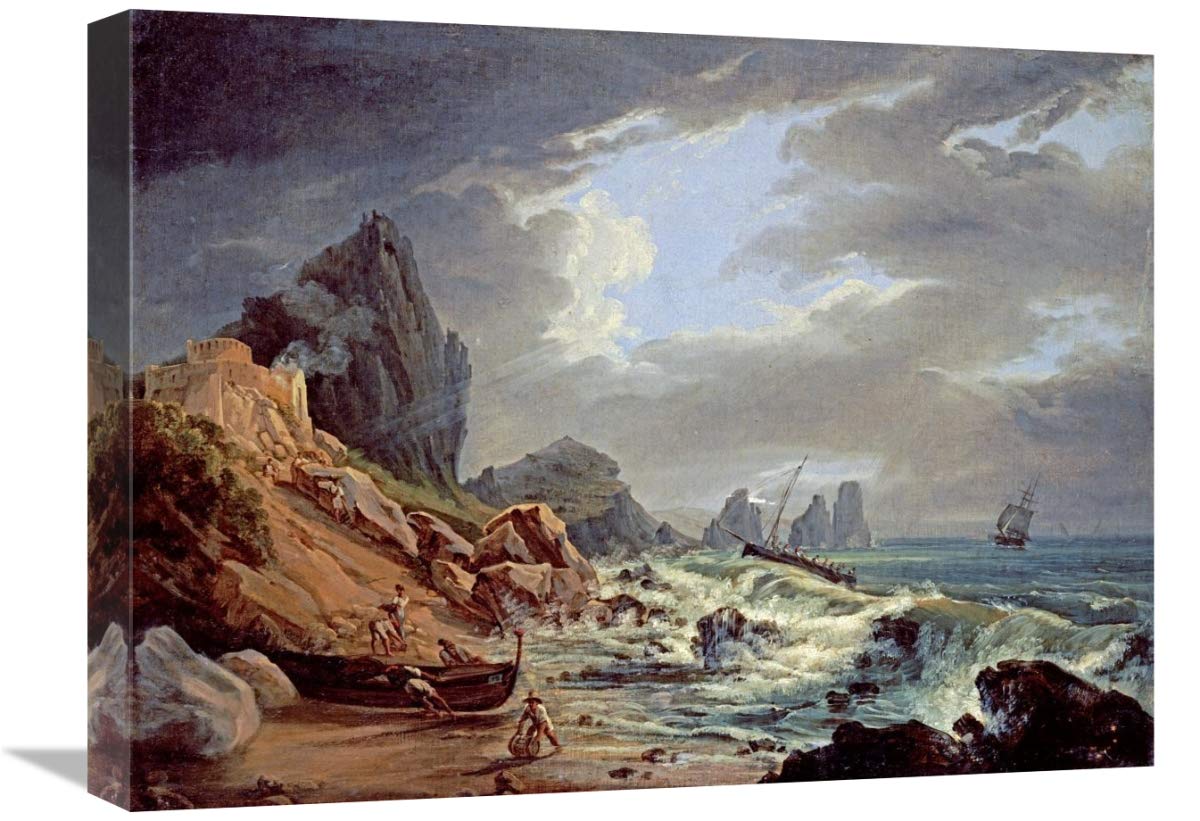 22 Inch Rocky Coastal Landscape Art Print - Italian School Style - Perfect for Living Room, Bedroom, or Office Wall Decor