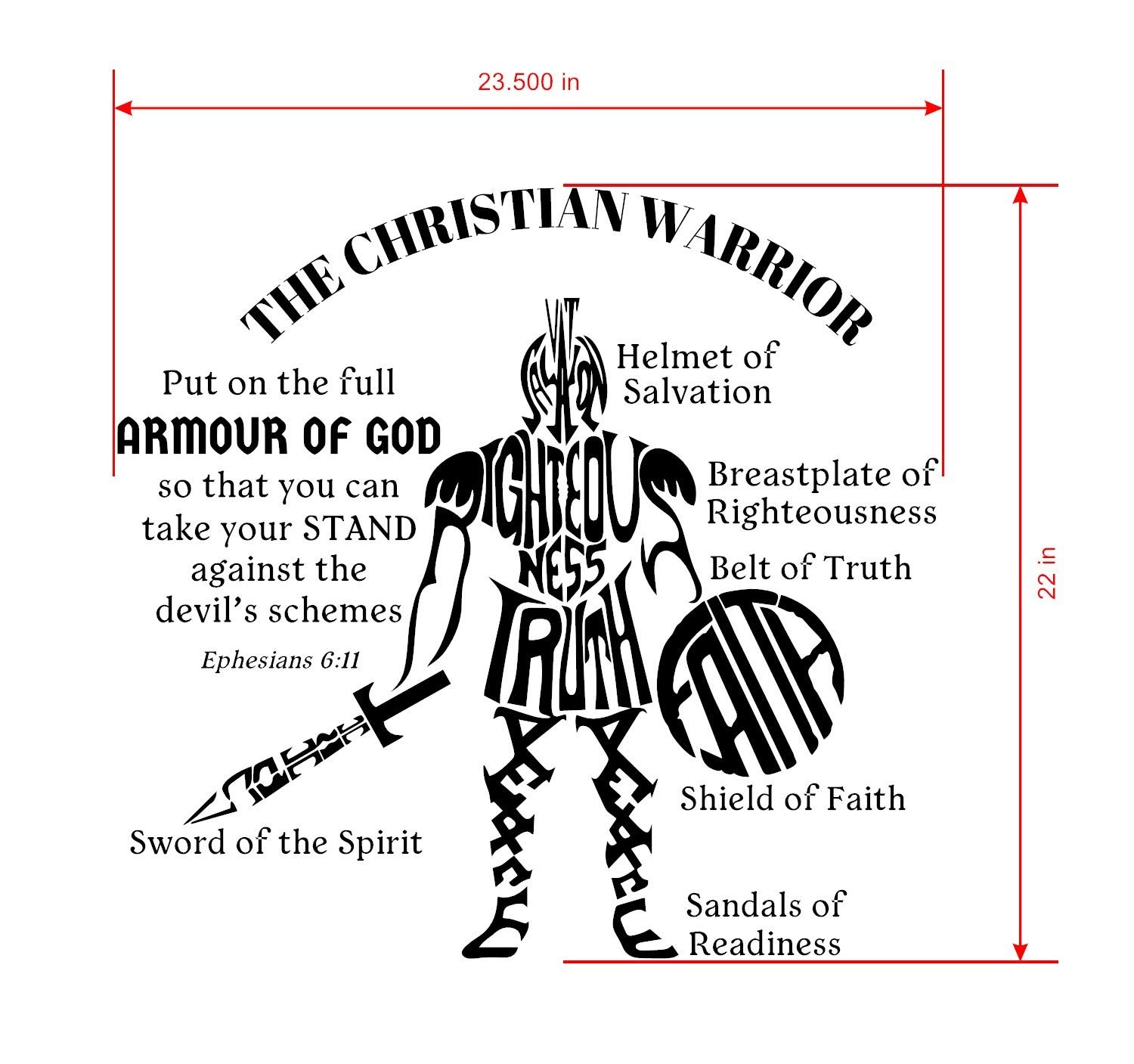 Armor of God Vinyl Wall Decal - Ephesians 6:11 Bible Verse Inspirational Wall Art for Home, Office & Kids Room - Christian Faith Decor (Red)