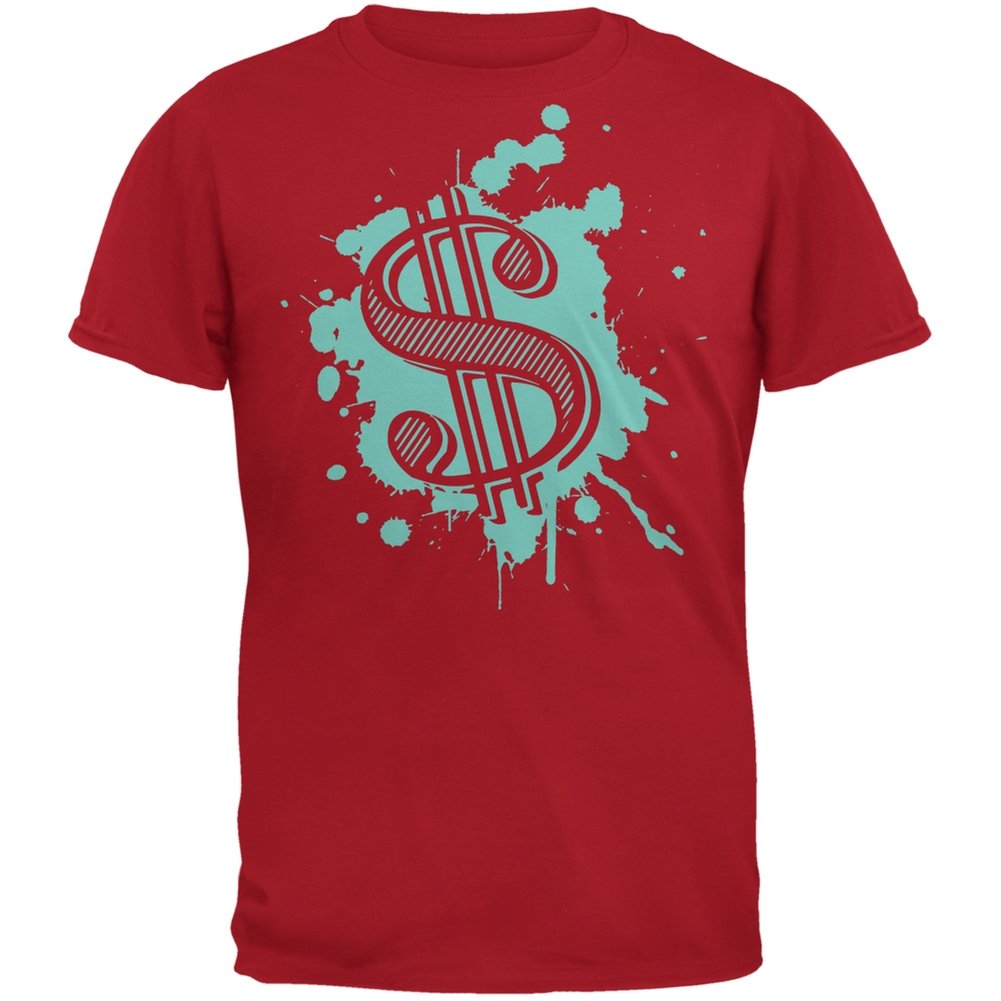 Old Glory Splatter Dollar Sign Red Adult T-Shirt - Medium | Patriotic American Flag Design | Casual Wear & Fourth of July Outfit