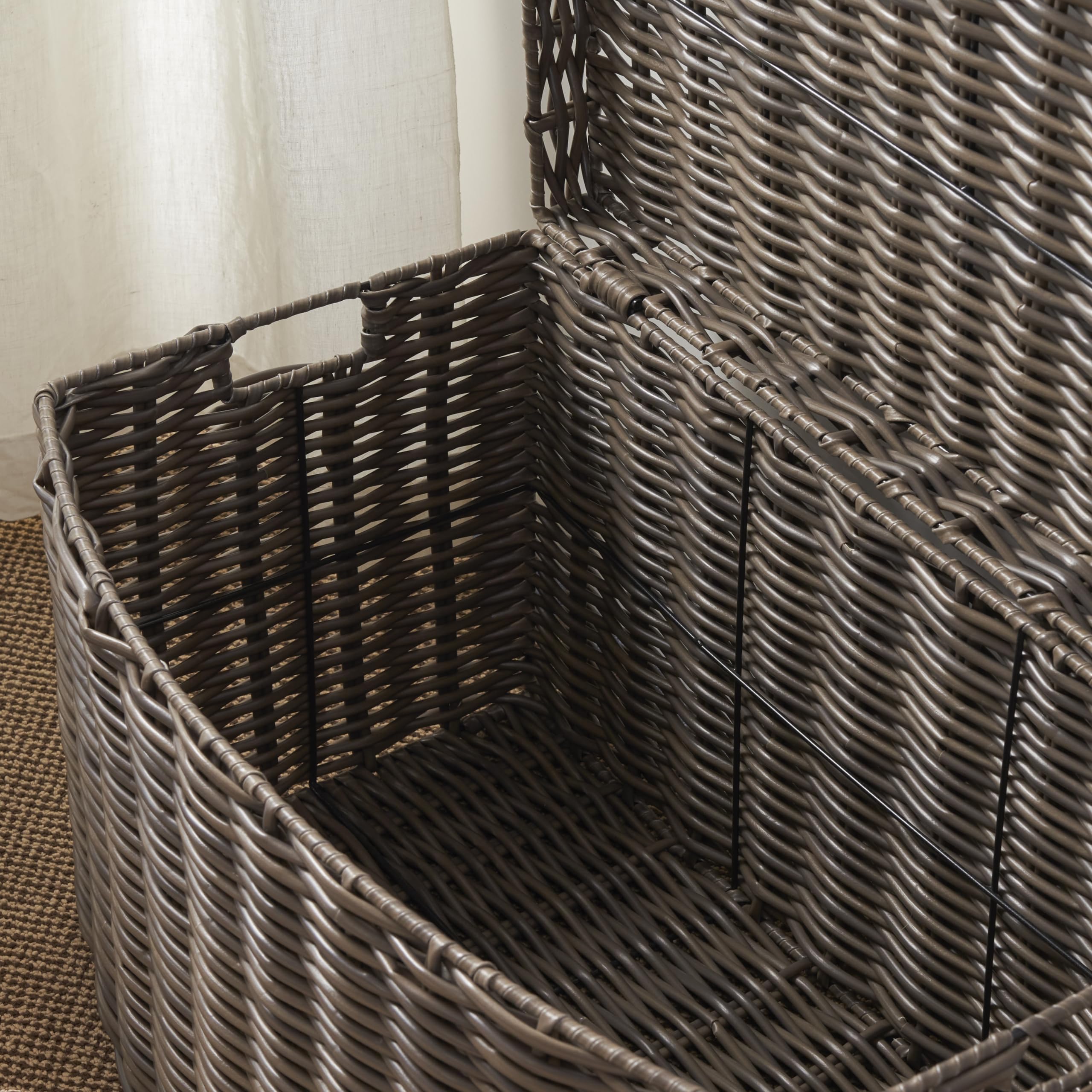 Joseph Rectangular Woven Wicker Storage Trunk with Handles - Chocolate Brown 24