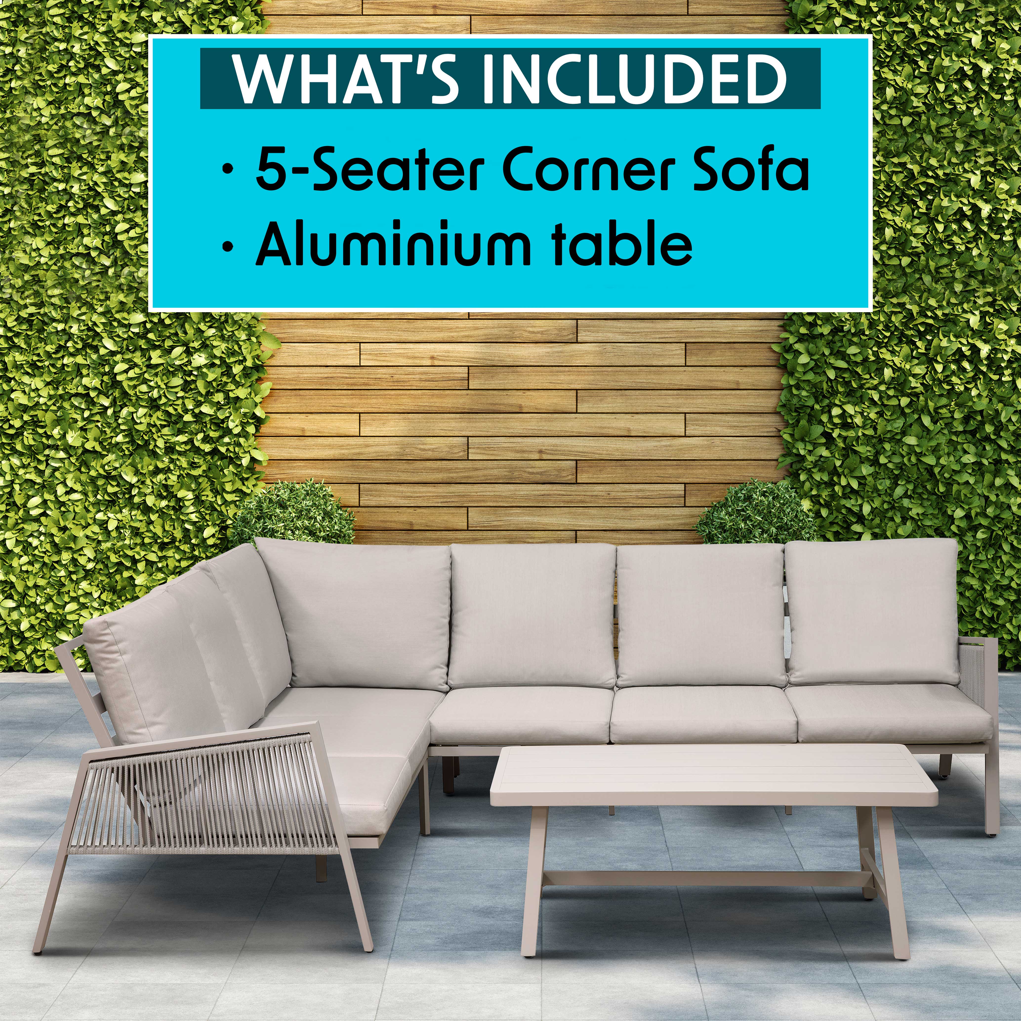 Fusion 4-Piece Outdoor Aluminum Corner Sofa Set in Light Grey - Patio Furniture for Garden, Poolside & Backyard Relaxation DG57