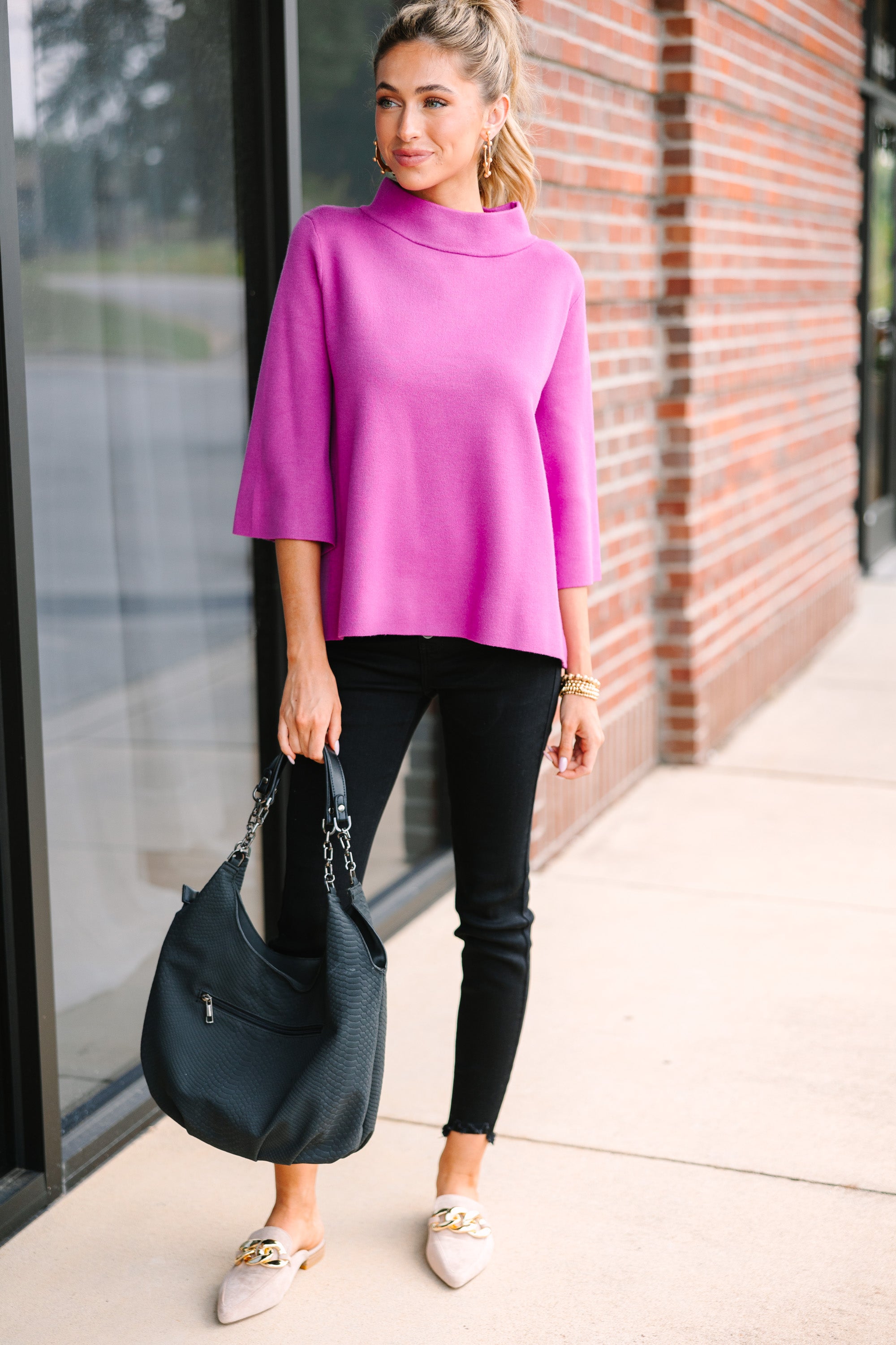 Fate: Stylish Magenta Purple Mock Neck Sweater for Women | Cozy Winter Pullover | Perfect for Office, Date Night & Casual Outfits
