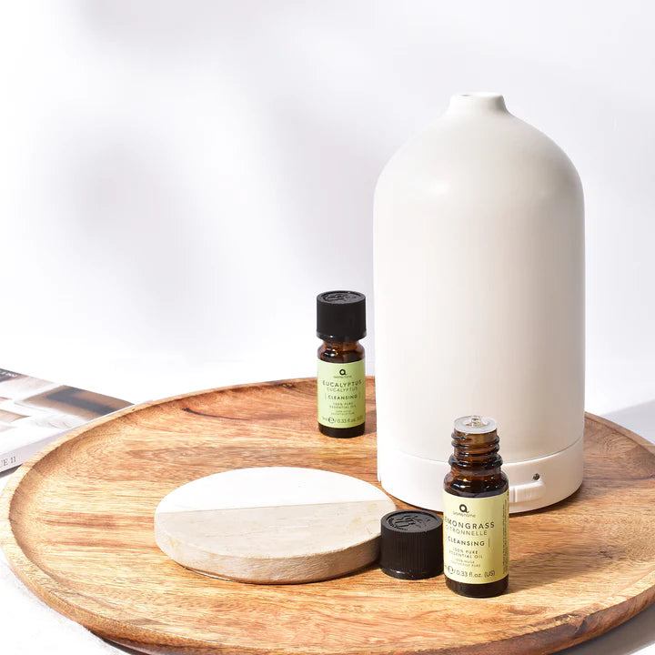 Premium Aromatherapy Essential Oil Diffuser - Ceramic Ultrasonic USB Humidifier for Home, Office, Yoga & Spa - Cream White | Relaxation, Stress Relief & Better Sleep