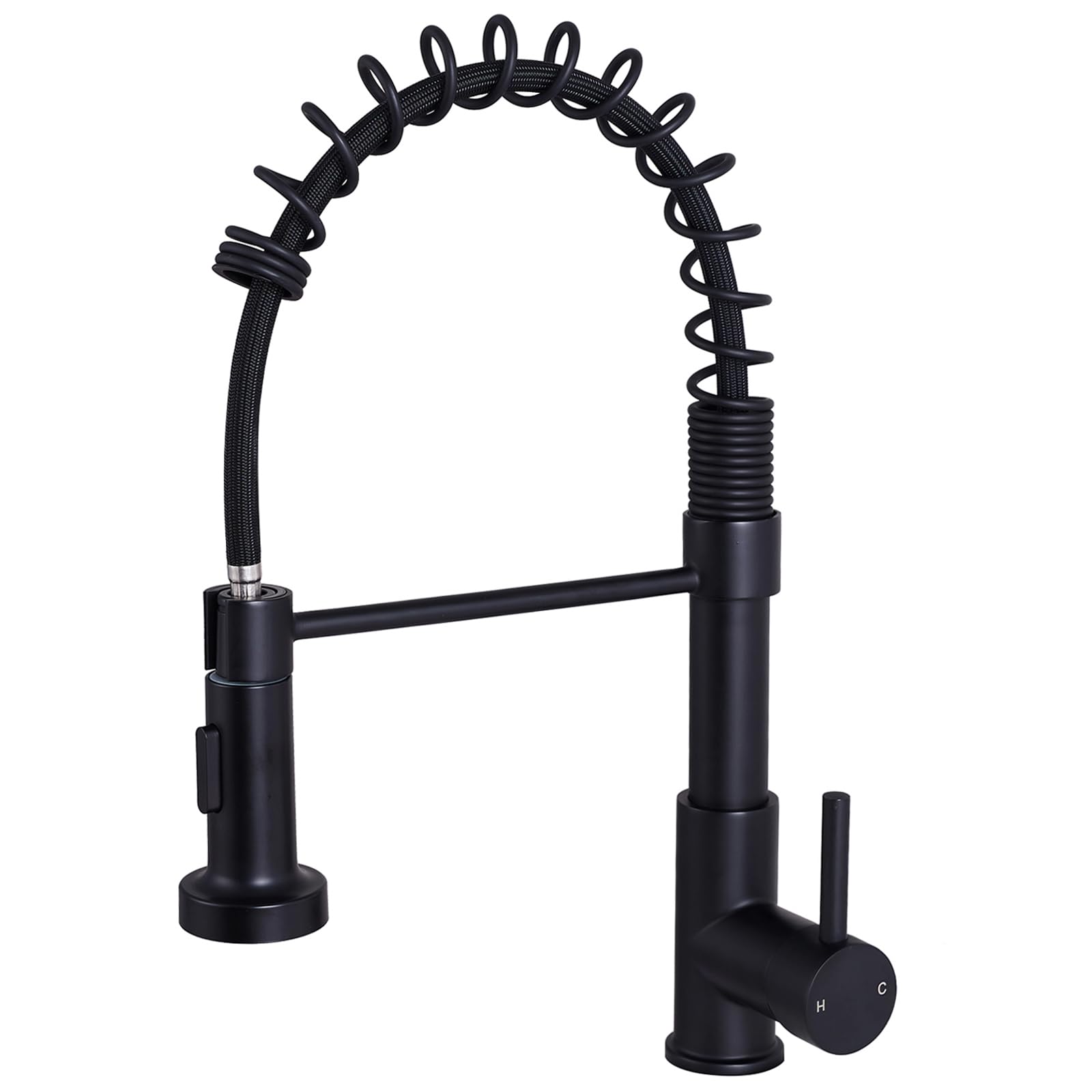 Modern Stainless Steel Matte Black Kitchen Faucet with Pull Down Sprayer - Single Handle Spring Sink Faucet for Farmhouse, RV, Camper, Laundry & Wet Bar (1 Hole No Deck Plate) - Perfect for Outdoor Cooking & Small Space Kitchens