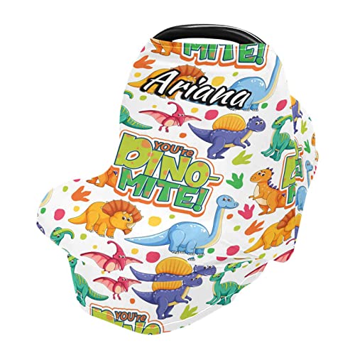 Custom Dinomite Dinosaur Stretchy Baby Car Seat Canopy - Personalized Infant Stroller Cover, Multi-Use Car Seat Cover & Nursing Cover for Newborns | Perfect for Breastfeeding, Shopping & Travel Protection
