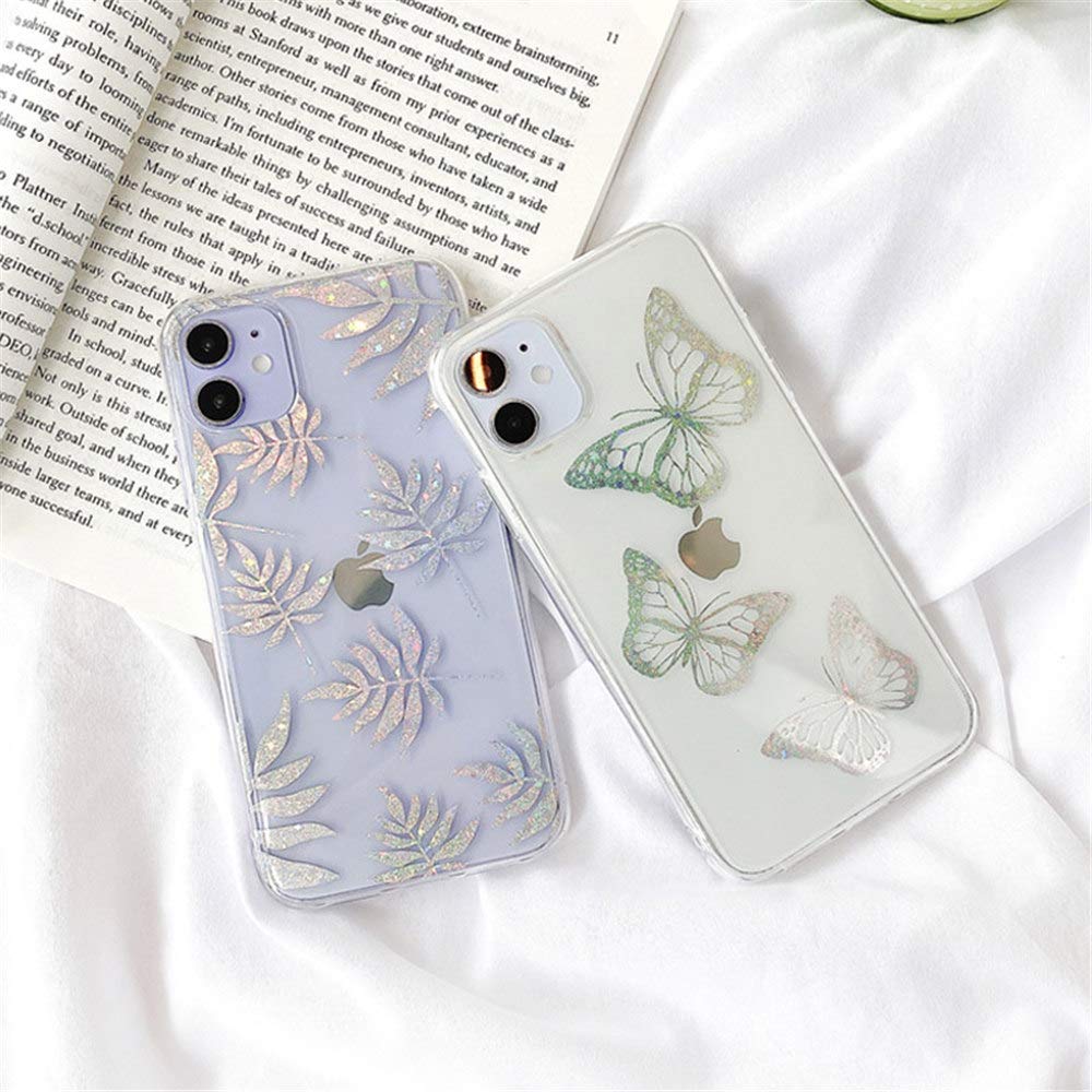 iPhone 12 Pro Max Case with Screen Protector - Clear Glitter TPU Electroplated Cover, Cute Butterfly Design for Women & Girls | Trendy Slim Protective Phone Case for Everyday Use & Gift Giving