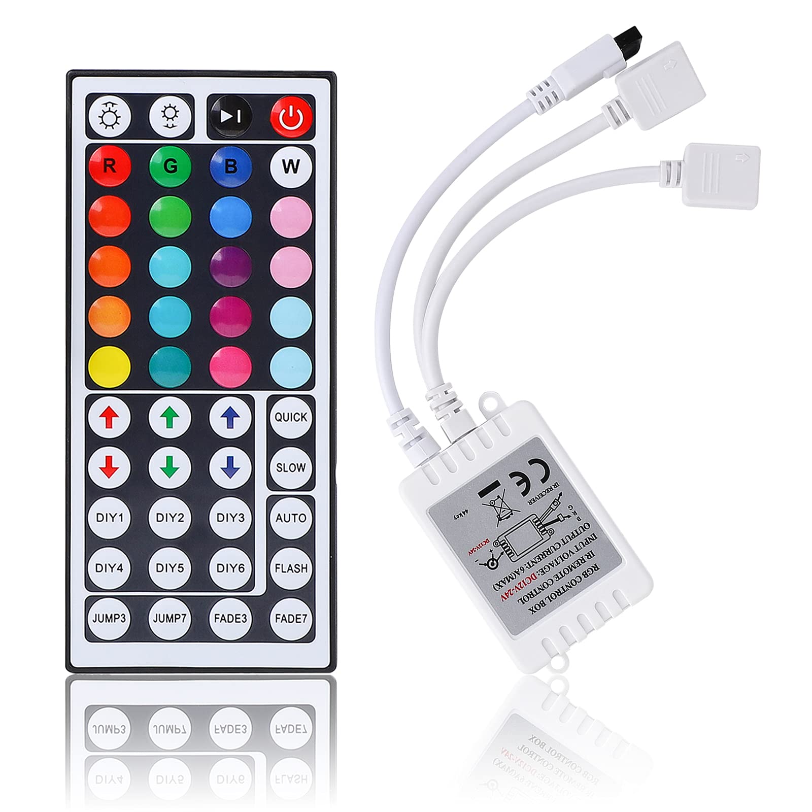 BZONE RGB LED Controller - 2-Port 4Pin Dual Output with 44-Key IR Remote for 5050/3528 LED Strips (DC12V-24V) - Perfect for Home Theater, Bedroom & Party Lighting