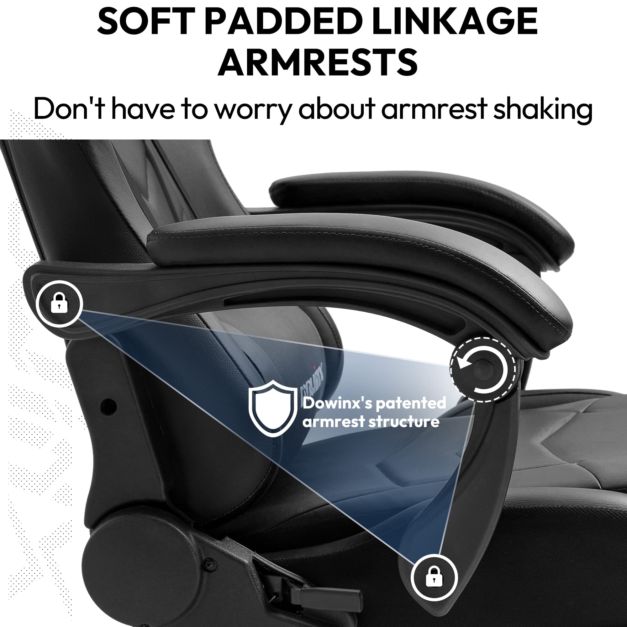 Dowinx Ergonomic Gaming Chair with Massage Lumbar Support & Footrest - Racing Style PU Leather Office Computer Chair for Esports Gamers (Black) | Perfect for Gaming Setup, Home Office & Streaming Studio