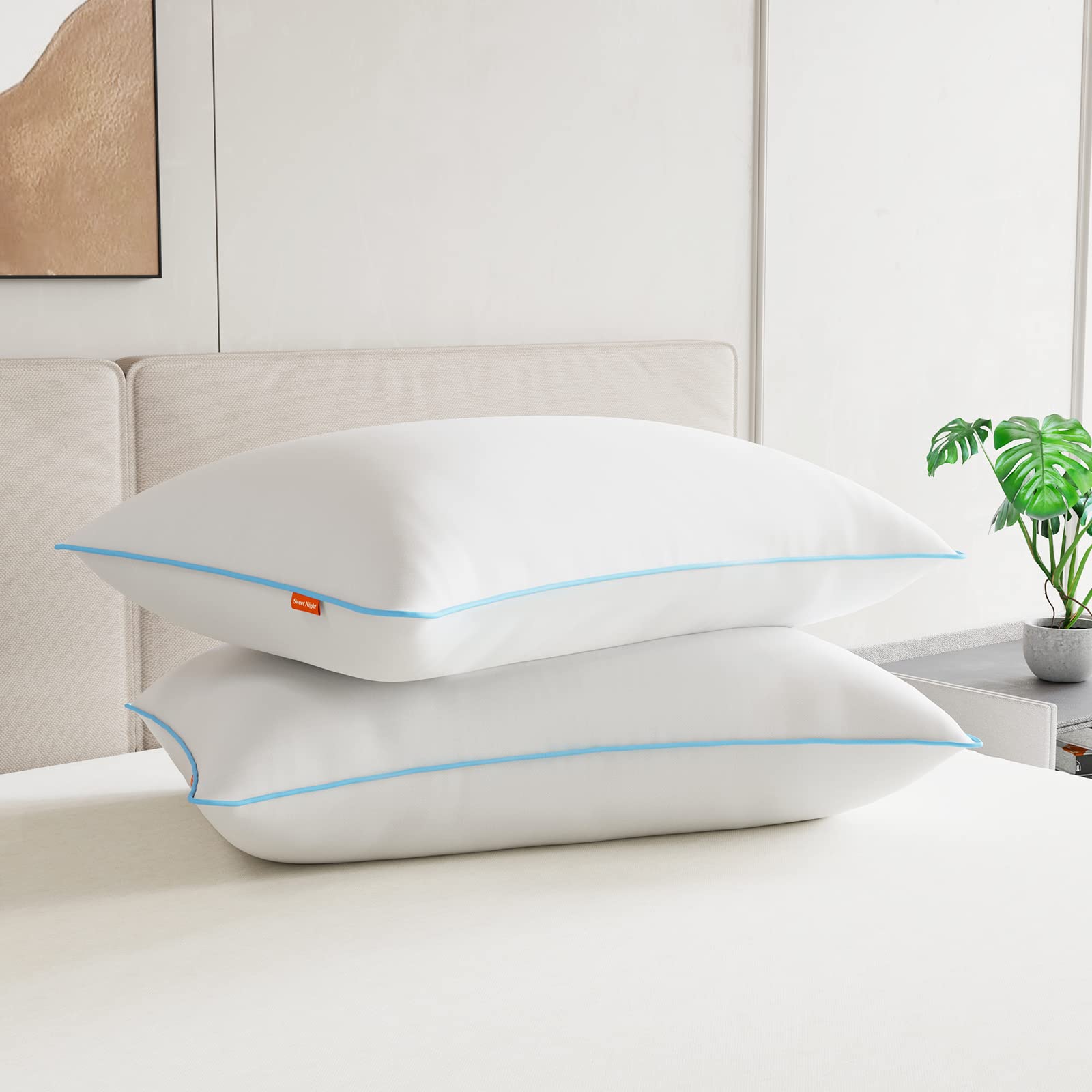 Sweetnight Cooling Bed Pillows Set of 2 - Standard Size Fluffy & Breathable Pillows for Side, Back and Stomach Sleepers | Soft Sleep Support for Hot Sleepers | Perfect for Home, Hotel, and Travel Use (Blue)